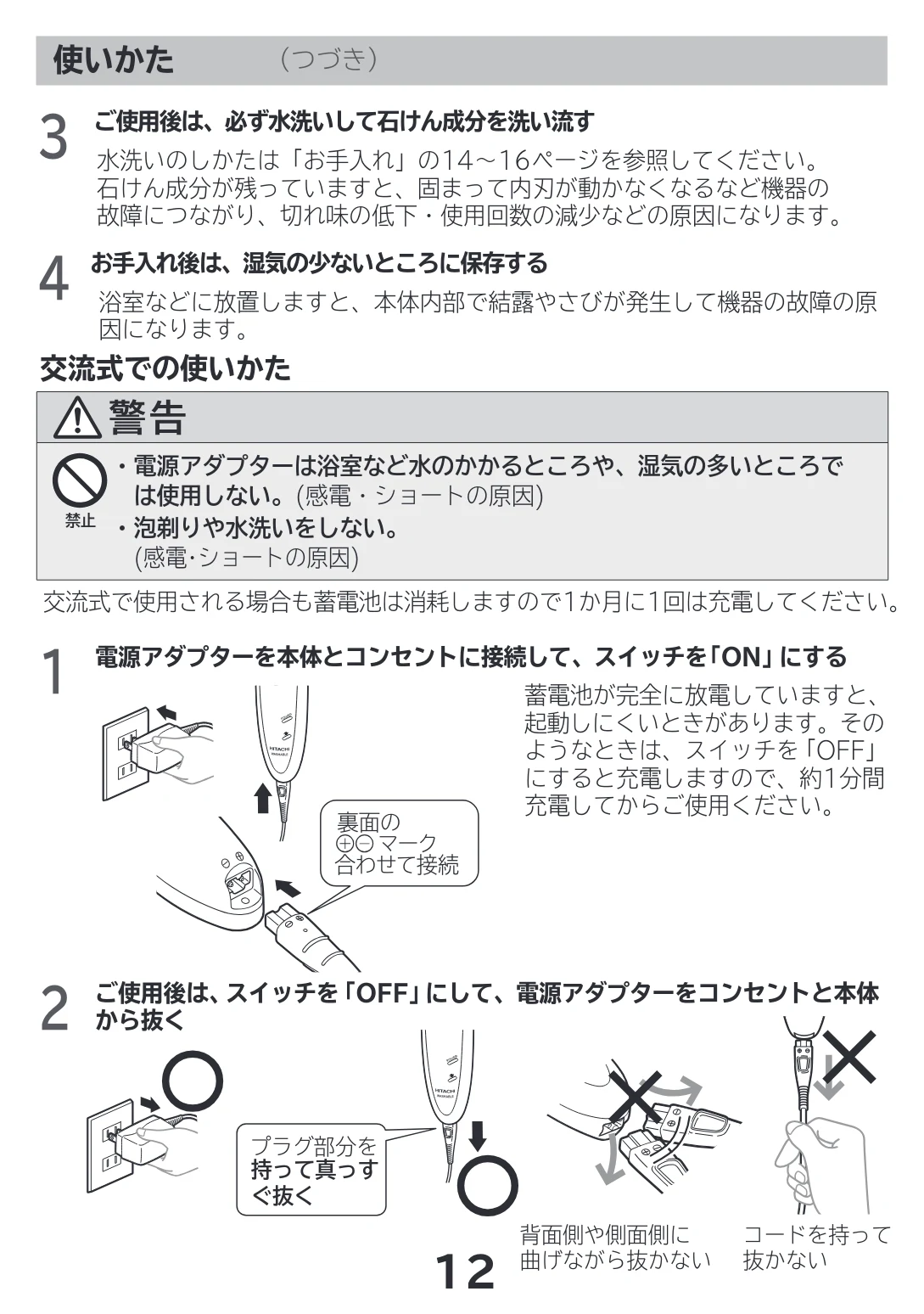 日立 RM-LF400Y 取扱説明書 — 交流式での使いかた — 図版 12-1 — 12ページ