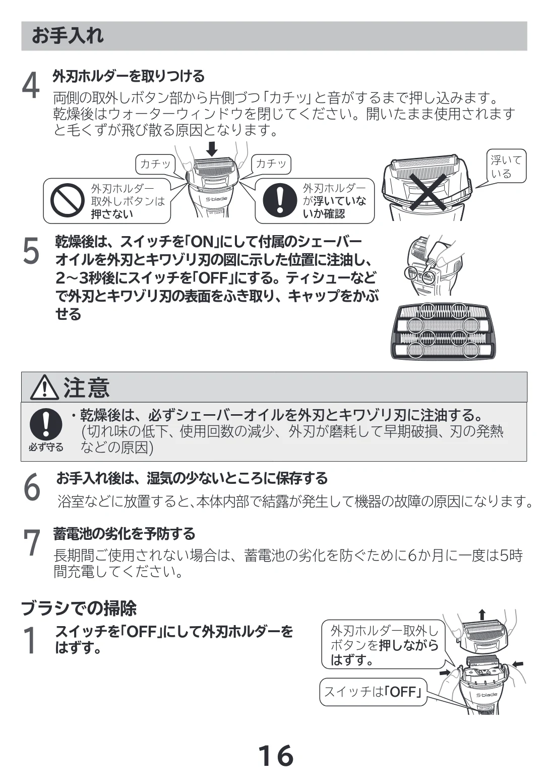 日立 RM-LF400Y 取扱説明書 — ブラシでの掃除 — 図版 16-1 — 16ページ
