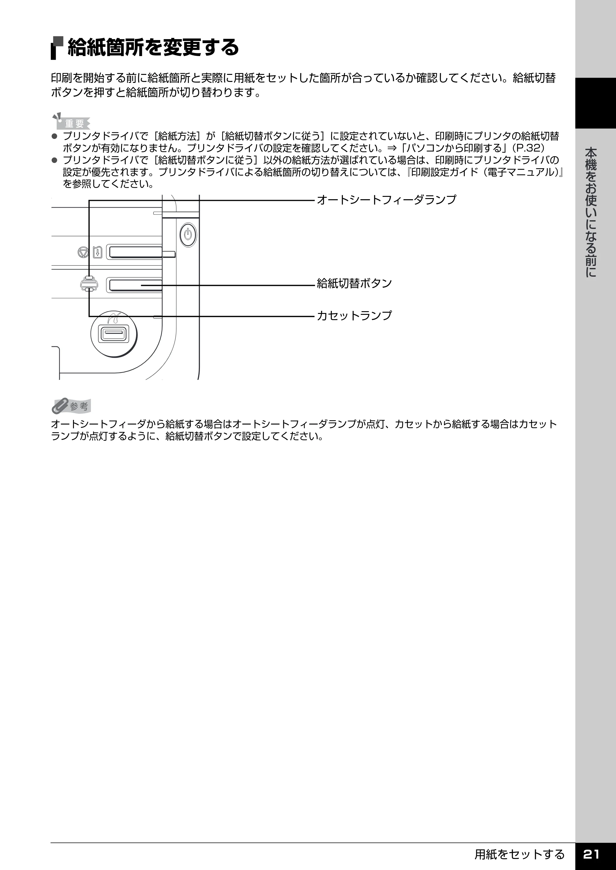 キヤノン PIXUS iP4300 操作ガイド （PDF形式／7.66Mバイト） — 用紙のセット方法について — 原本ページ — 22ページ