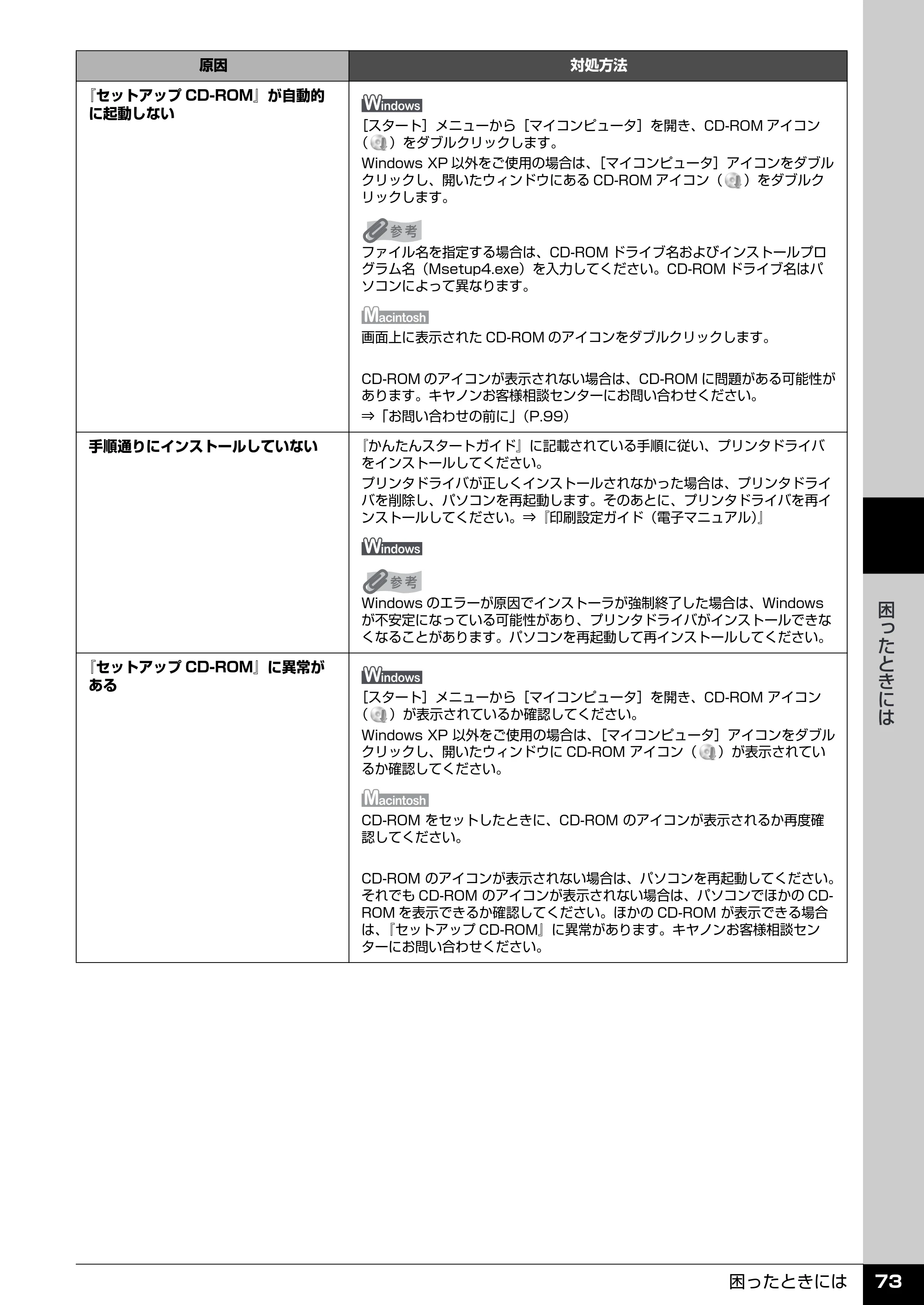キヤノン PIXUS iP4300 操作ガイド （PDF形式／7.66Mバイト） — パソコンとの接続がうまくいかない — 原本ページ — 74ページ