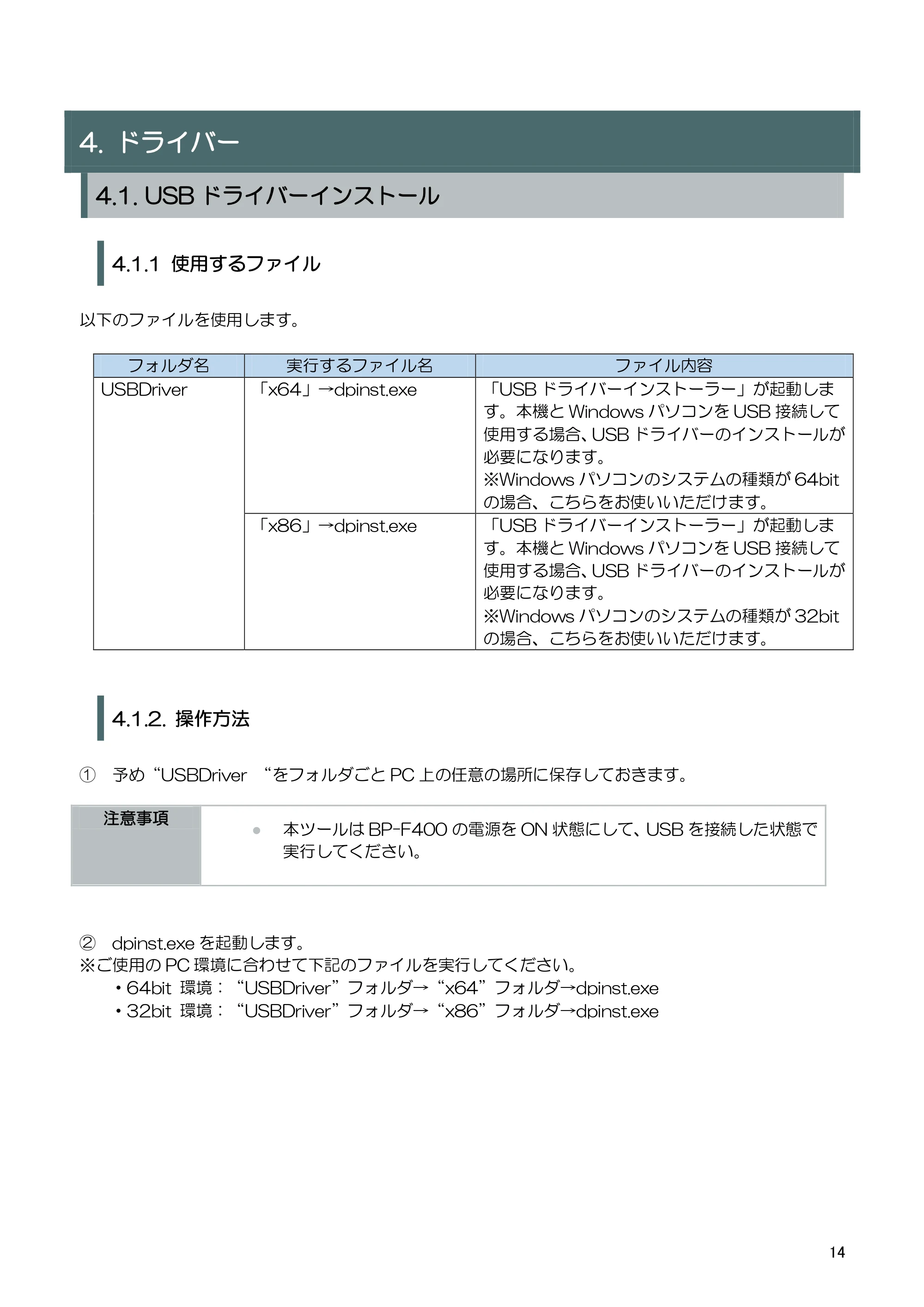 キヤノン BP-F400 ソフトウエアマニュアル 2022年4月7日掲載（PDF：4.91MB） — 4.2. プリンタードライバー（USB）インストール — 原本ページ — 18ページ