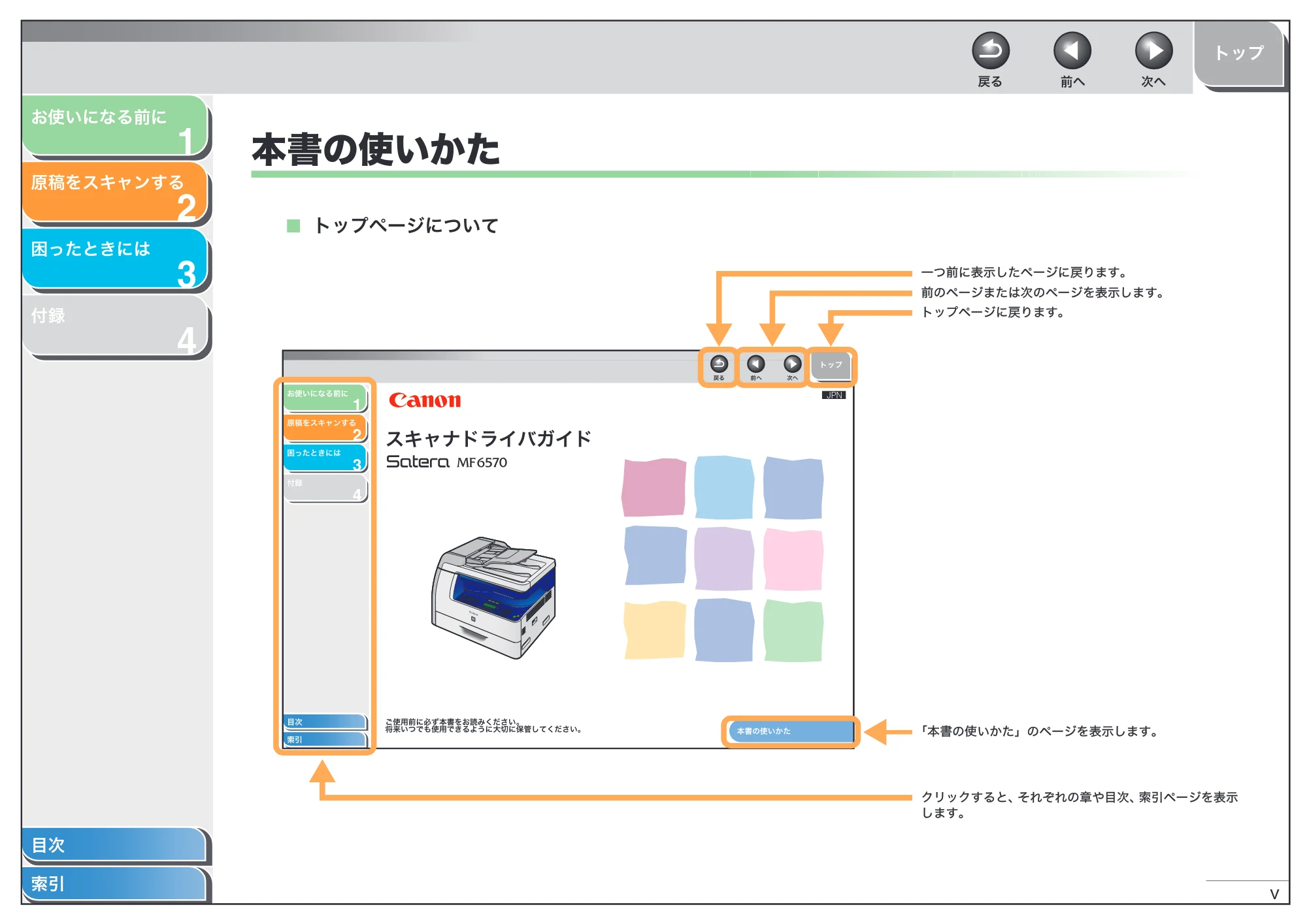 キヤノン MF6570 スキャナードライバーガイド (PDF形式/2.42Mバイト) — 本書の使いかた — 原本ページ — 6ページ