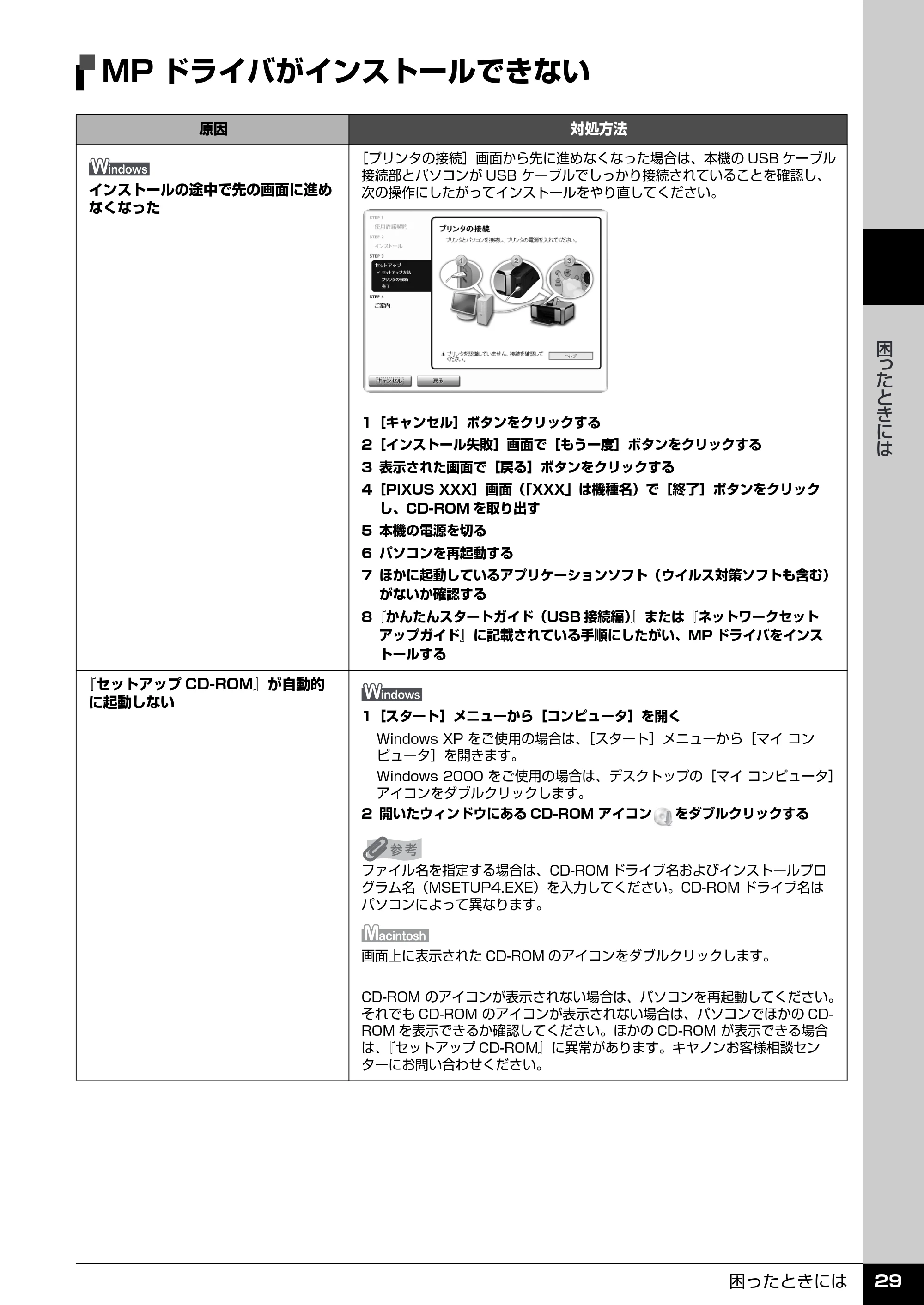 キヤノン PIXUS MP970 操作ガイド(お手入れ編) (PDF形式/13.16Mバイト) — MPドライバがインストールできない — 原本ページ — 30ページ