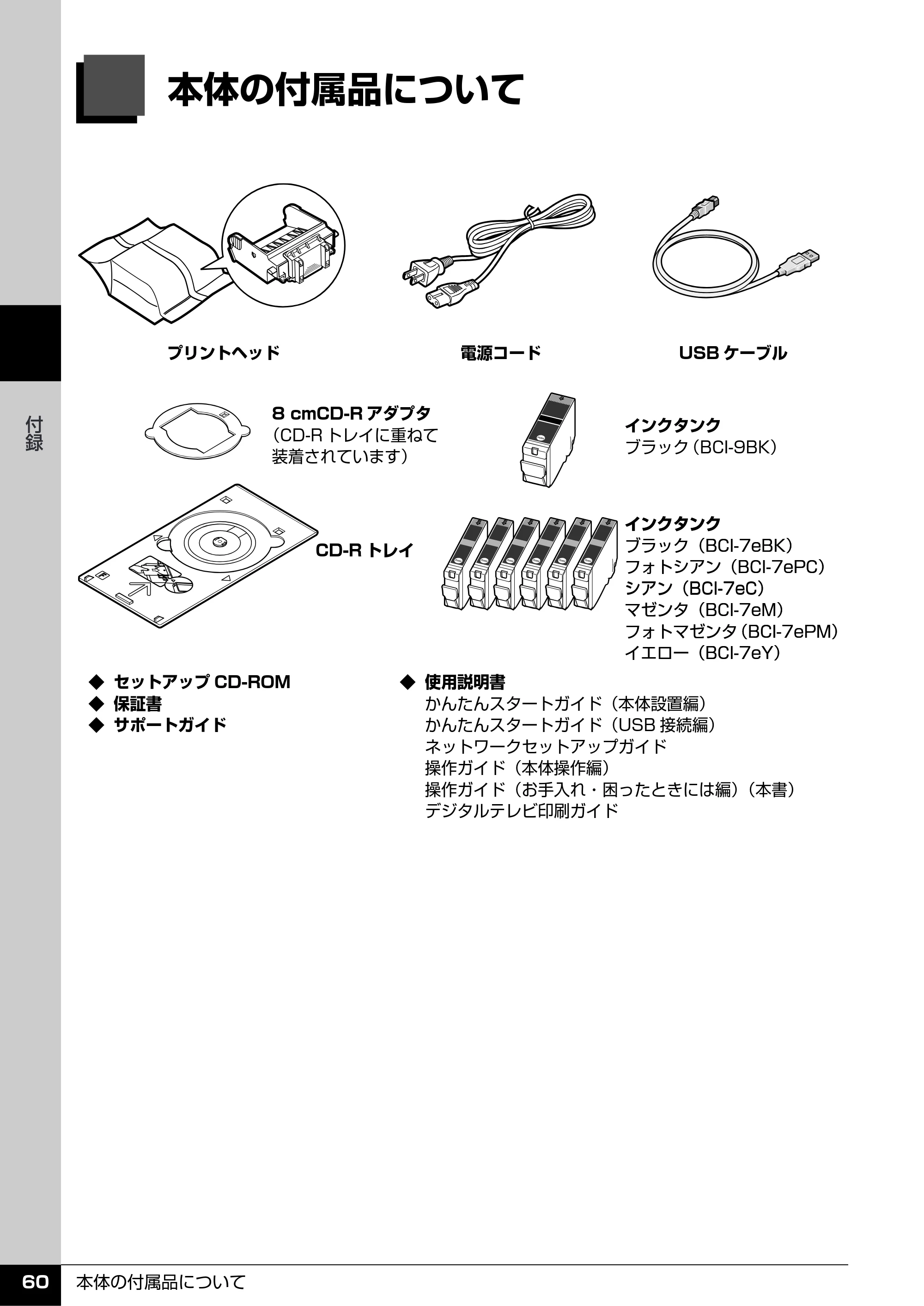 キヤノン PIXUS MP970 操作ガイド（お手入れ編） （PDF形式／13.16Mバイト） — 本体の付属品について — 原本ページ — 61ページ
