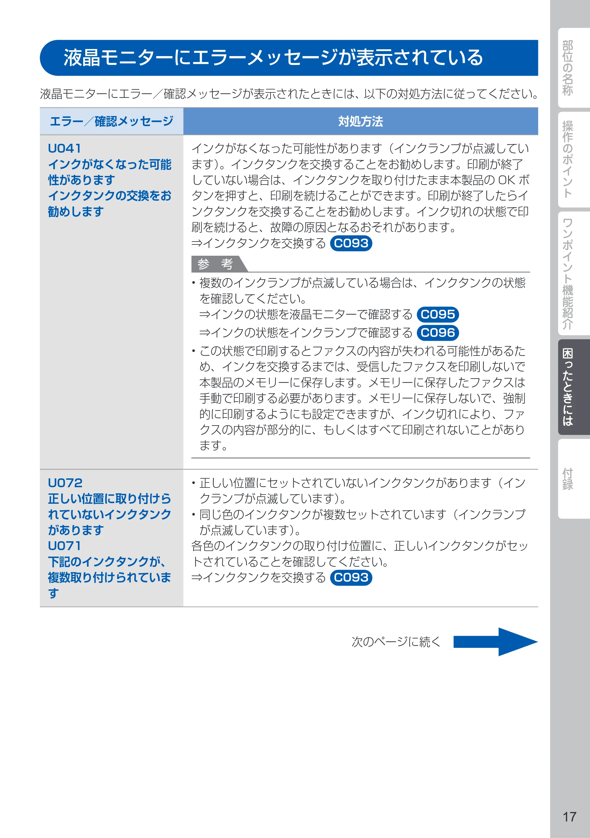 キヤノン PIXUS MX893 PIXUS 早わかり（PDF：6.18MB） — 液晶モニターにエラーメッセージが表示されている — 原本ページ — 19ページ