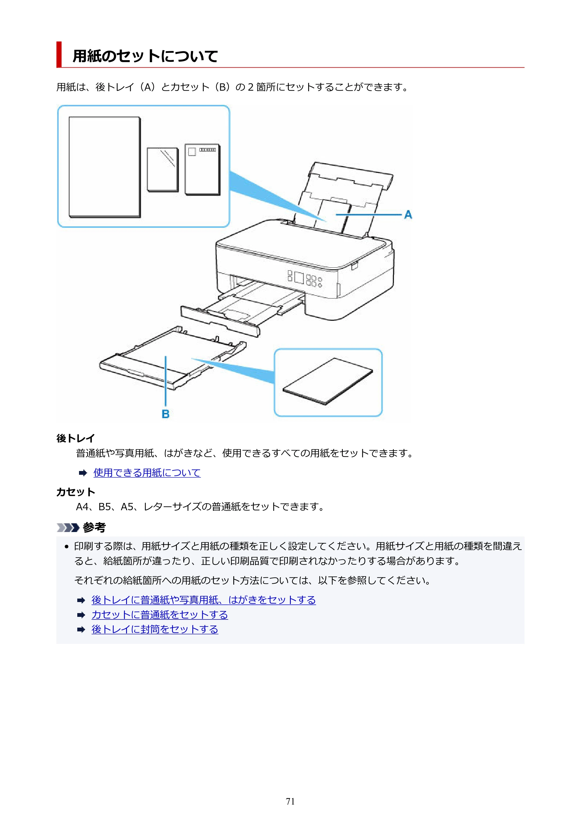 キヤノン PIXUS TS5430 オンラインマニュアル PDF版（Windows版） — 用紙のセットについて — 原本ページ — 71ページ