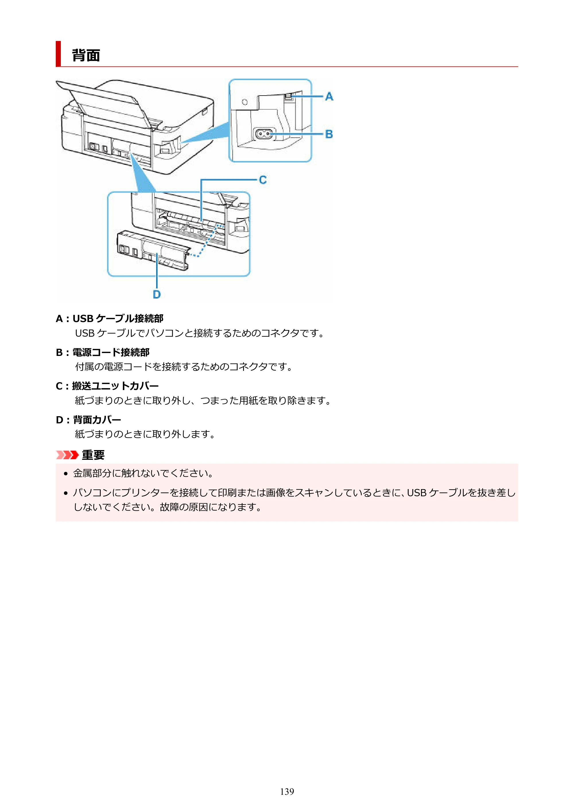キヤノン PIXUS TS5430 オンラインマニュアル PDF版（Windows版） — 背面 — 原本ページ — 139ページ