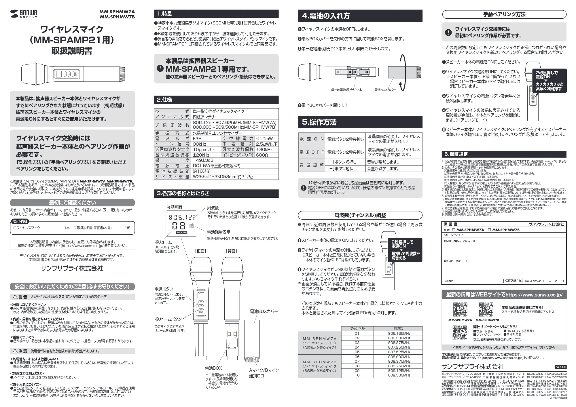 サンワサプライ MM-SPHMW7B / MM-SPHMW7A 取扱説明書 — 原本ページ — 1ページ