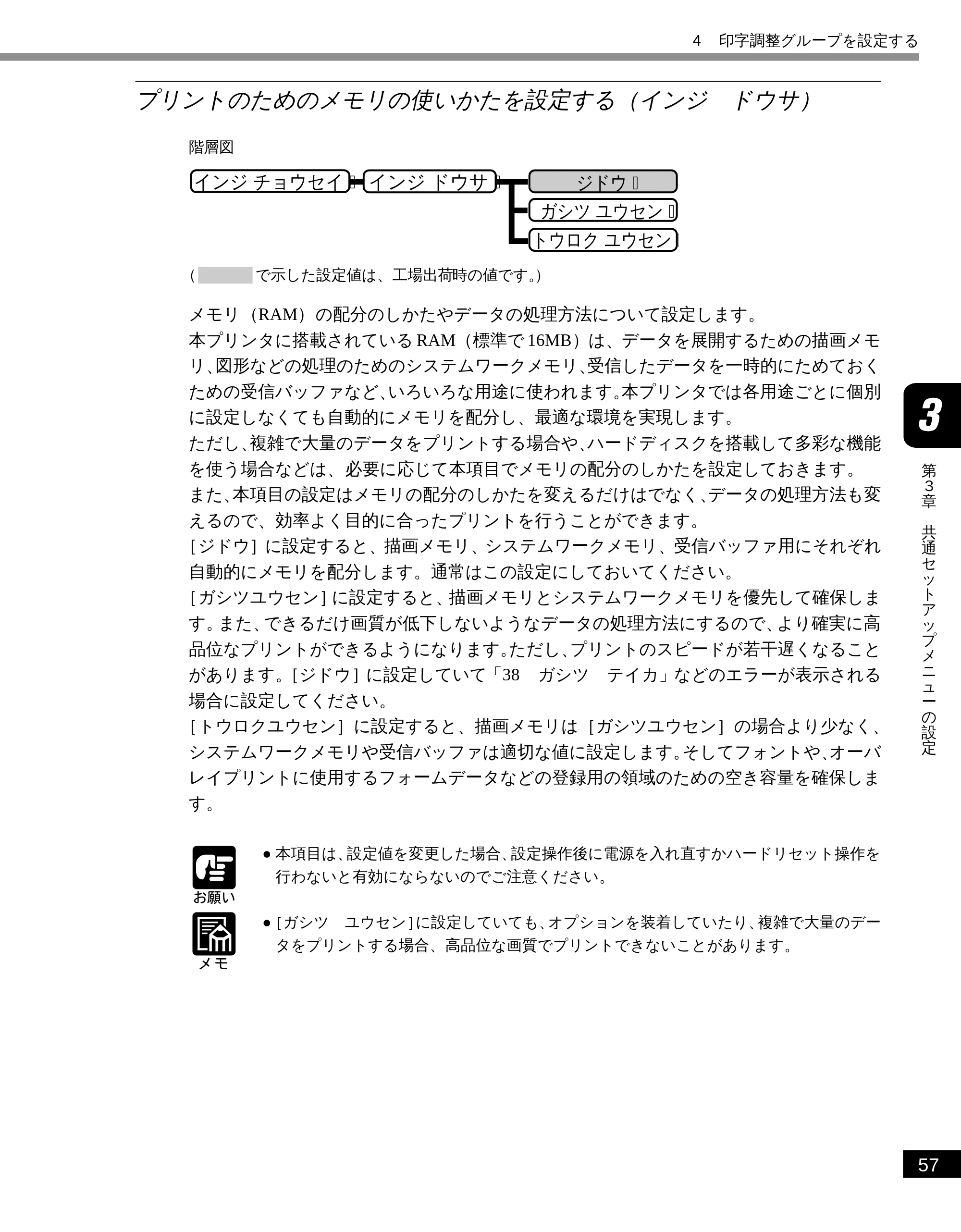 キヤノン LBP-1810 LIPS機能ガイド （PDF形式／3.76Mバイト） — プリントのためのメモリの使いかたを設定する（インジ ドウサ） — 原本ページ — 68ページ