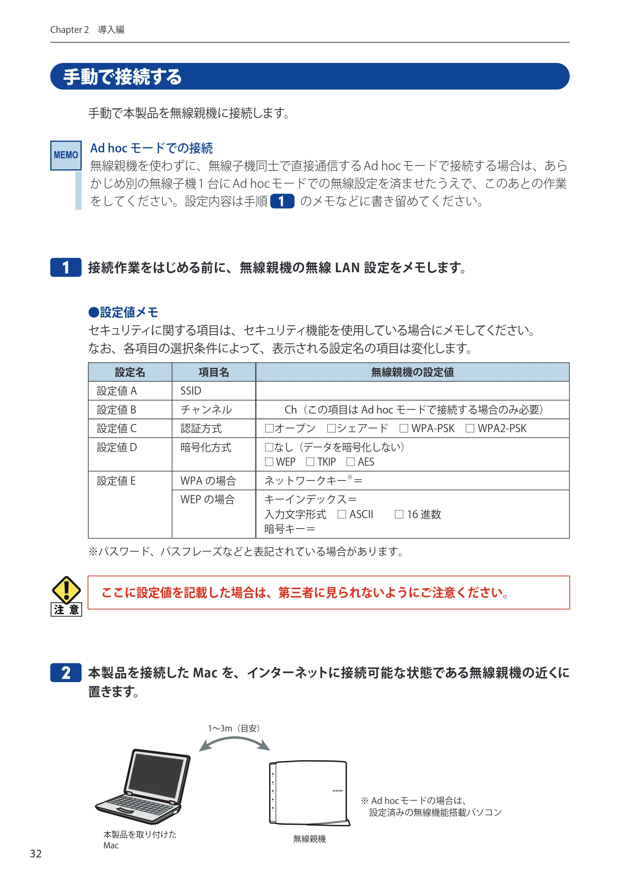 エレコム WDC-433SU2M2BK / WDC-433SU2M2WH 5.ユーザーズマニュアル(Mac版) — 手動で接続する — 原本ページ — 32ページ