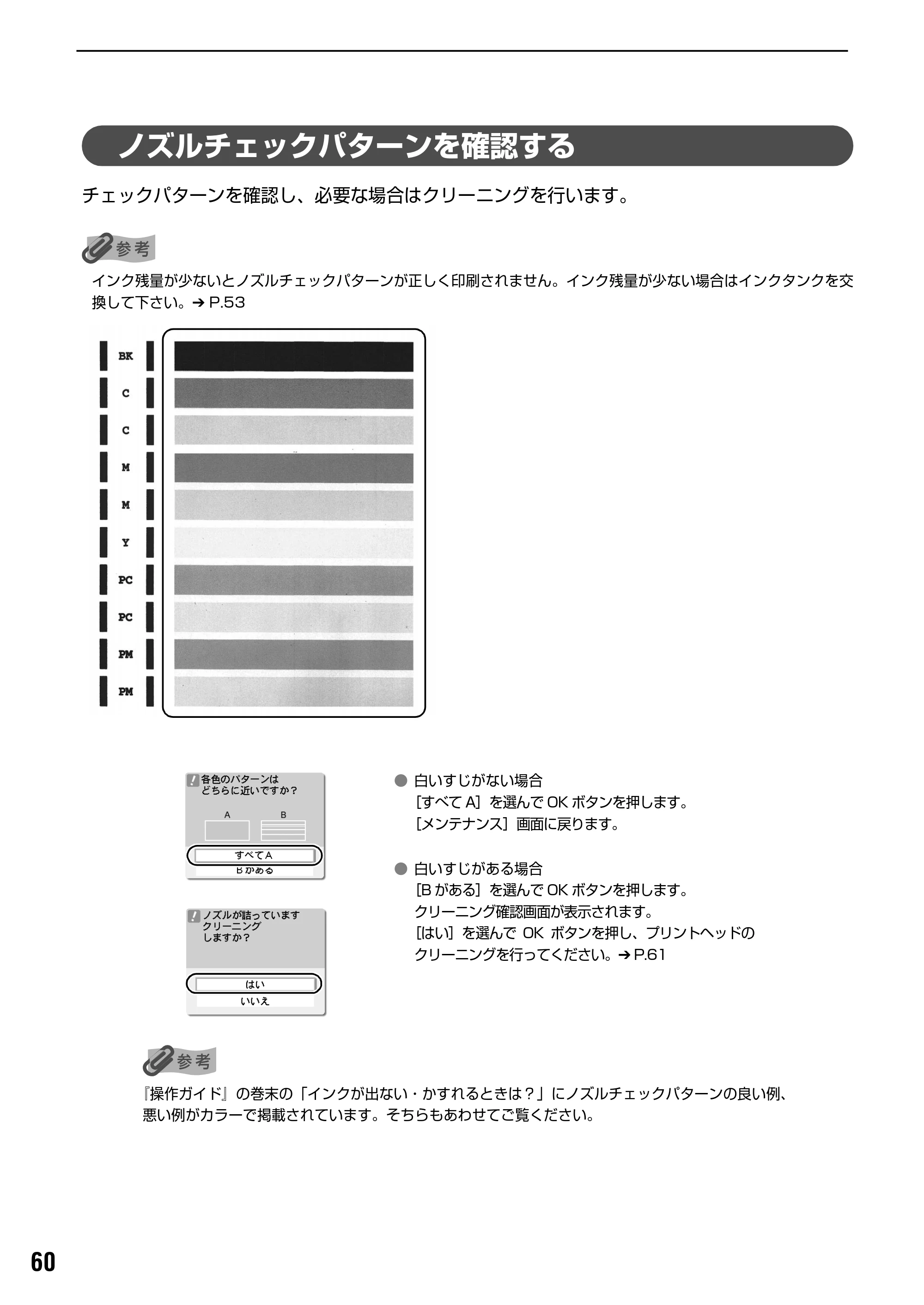 キヤノン PIXUS iP6700D ダイレクトプリントガイド （PDF形式／9.25Mバイト） — プリントヘッドを強力クリーニングする — 原本ページ — 62ページ