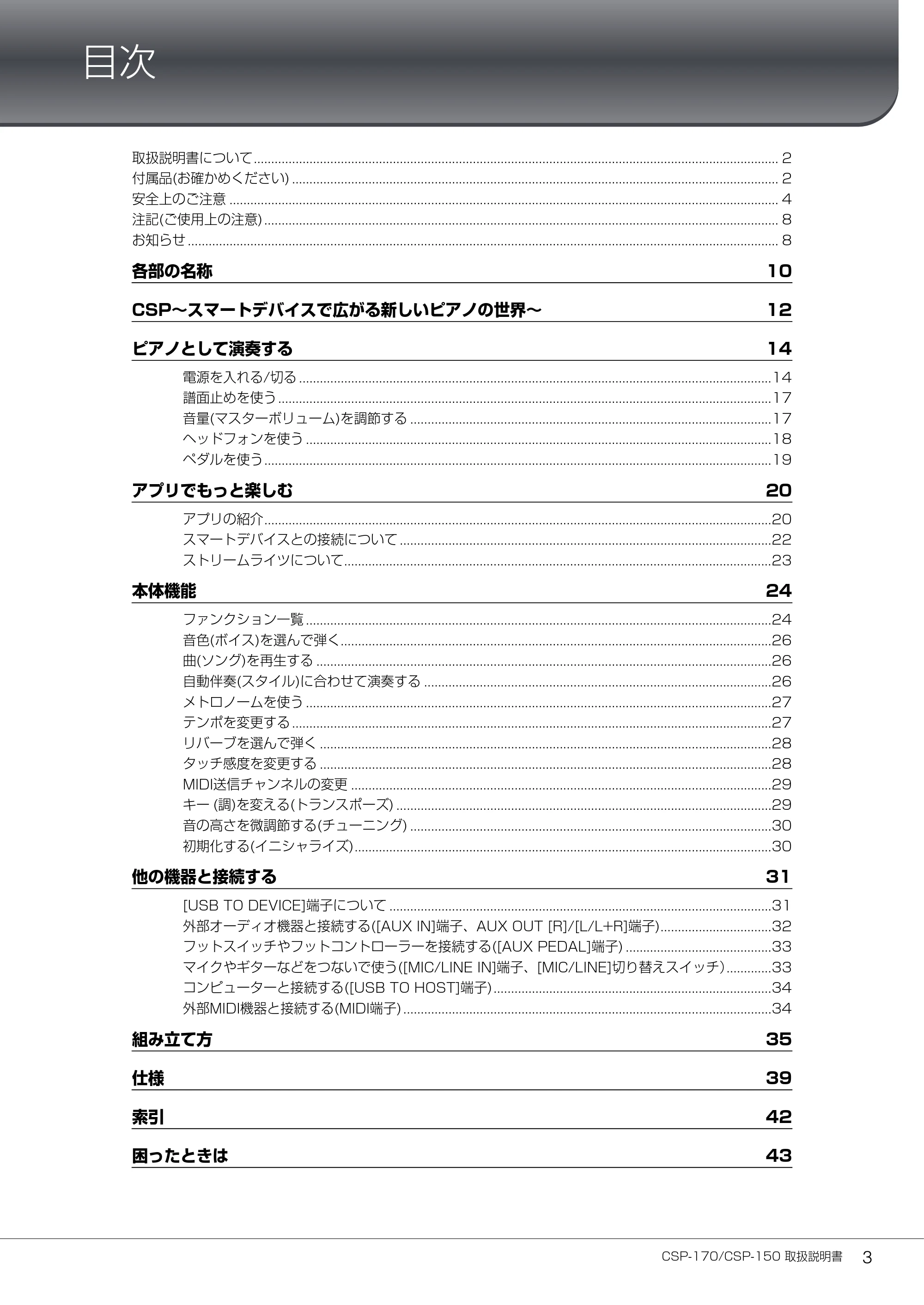ヤマハ CSP-170 / CSP-150 CSP-170/CSP-150 取扱説明書 — 目次 — 原本ページ — 3ページ
