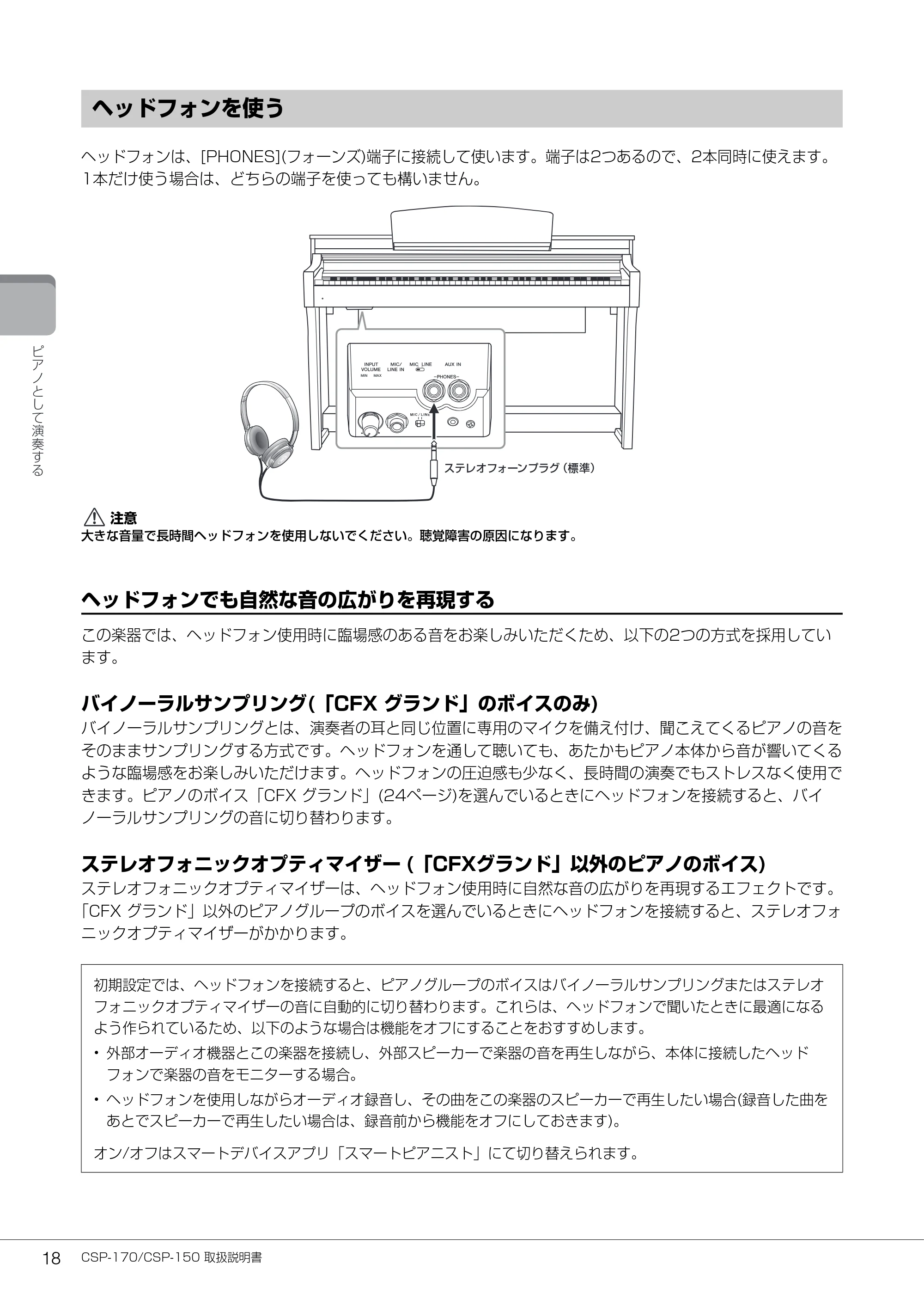 ヤマハ CSP-170 / CSP-150 CSP-170/CSP-150 取扱説明書 — ヘッドフォンを使う — 原本ページ — 18ページ