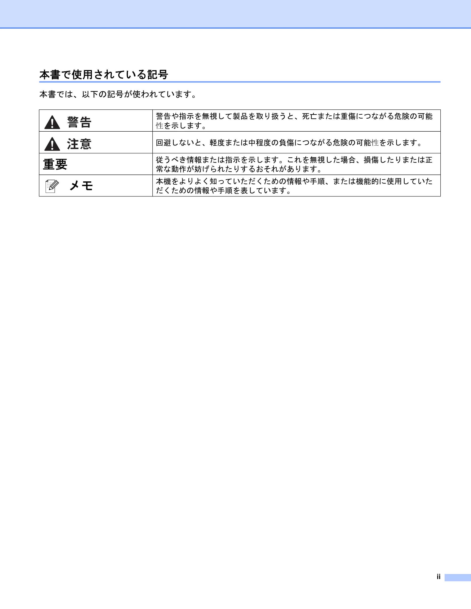 ブラザー QL-1115NWB ユーザーズガイド — 本書で使用されている記号 — 原本ページ — 3ページ