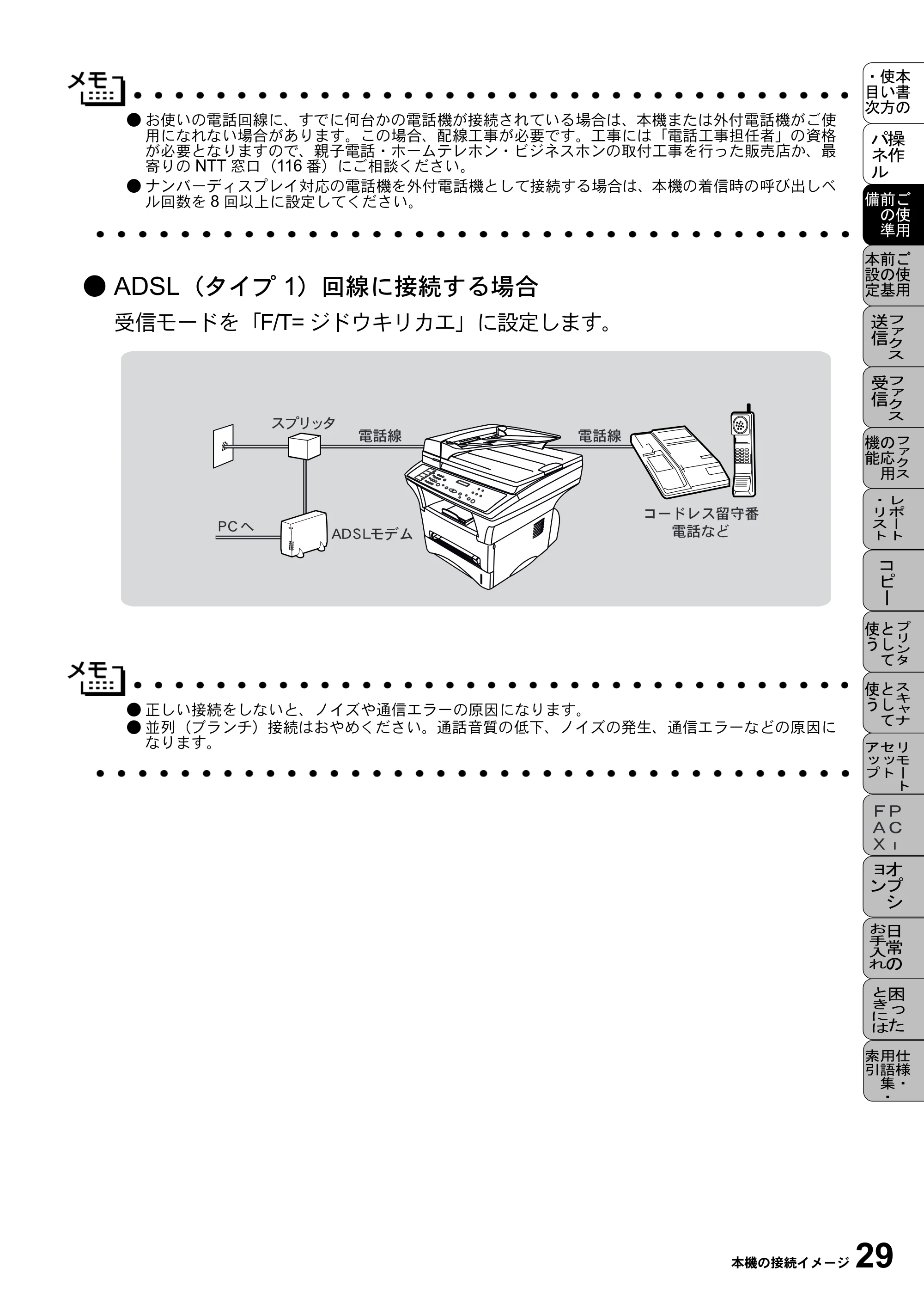 ブラザー MFC-9800J 取扱説明書(本体) — ● ADSL(タイプ1)回線に接続する場合 — 原本ページ — 51ページ