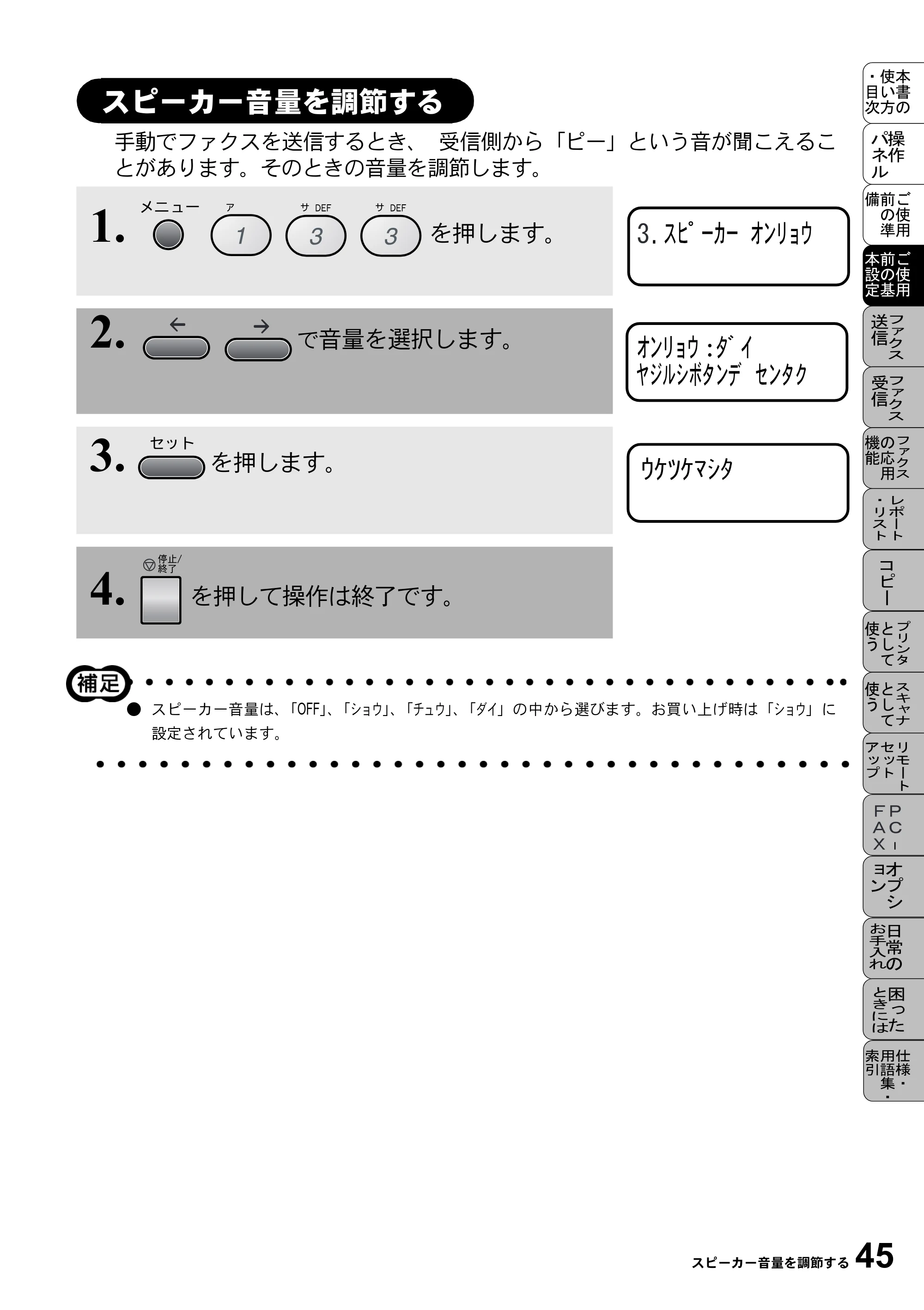 ブラザー MFC-9800J 取扱説明書（本体） — スピーカー音量を調節する — 原本ページ — 67ページ