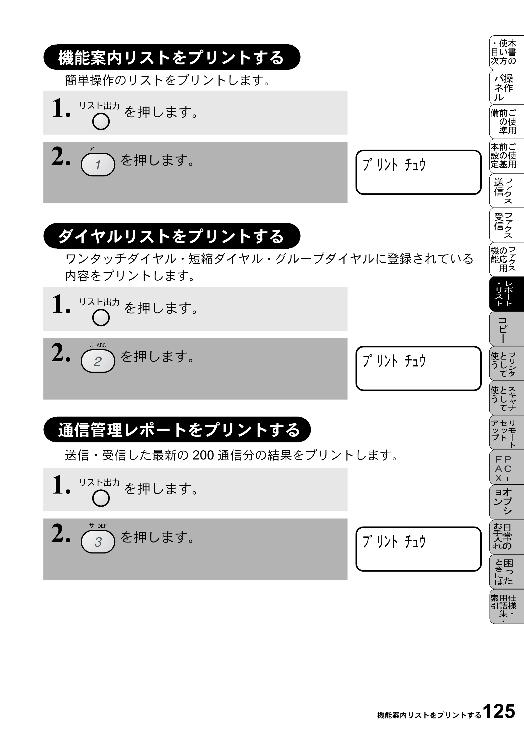 ブラザー MFC-9800J 取扱説明書（本体） — 機能案内リストをプリントする — 原本ページ — 147ページ