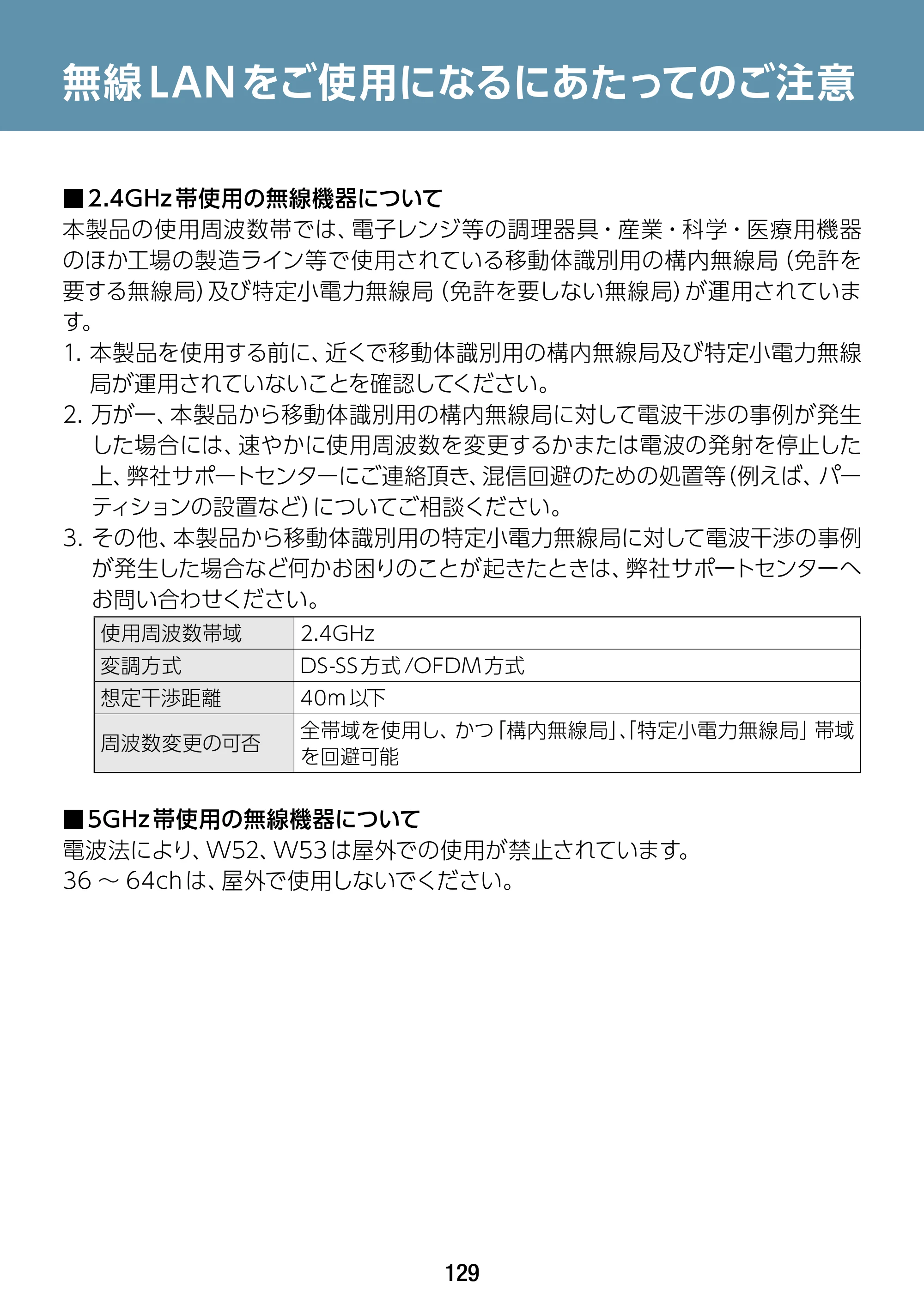 エレコム WAB-S1167IW2-AC 2.ユーザーズ・マニュアル — 無線LANをご使用になるにあたってのご注意 — 原本ページ — 129ページ