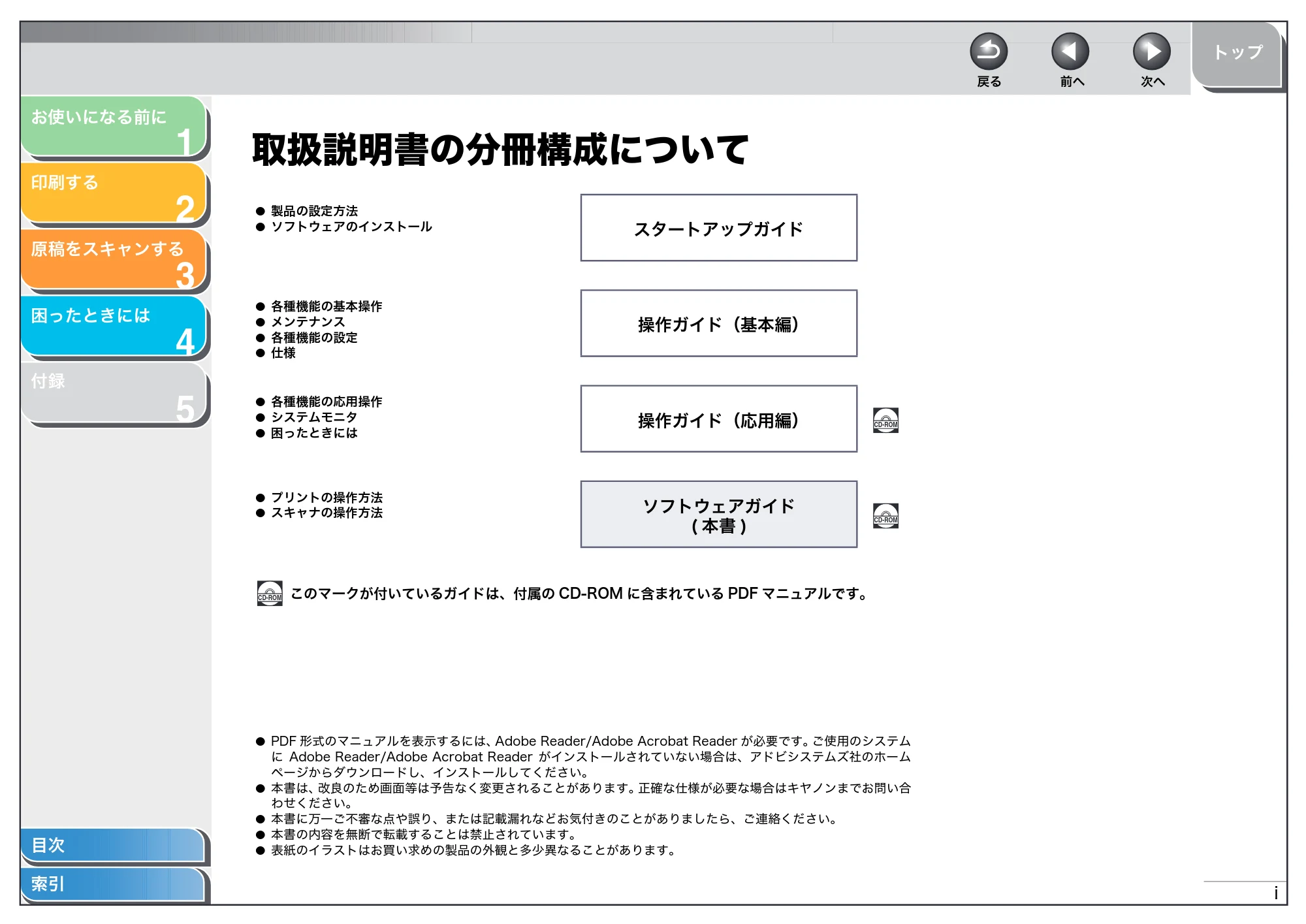 キヤノン MF3220 ソフトウエアガイド (PDF形式/9.54Mバイト) — 取扱説明書の分冊構成について — 原本ページ — 2ページ
