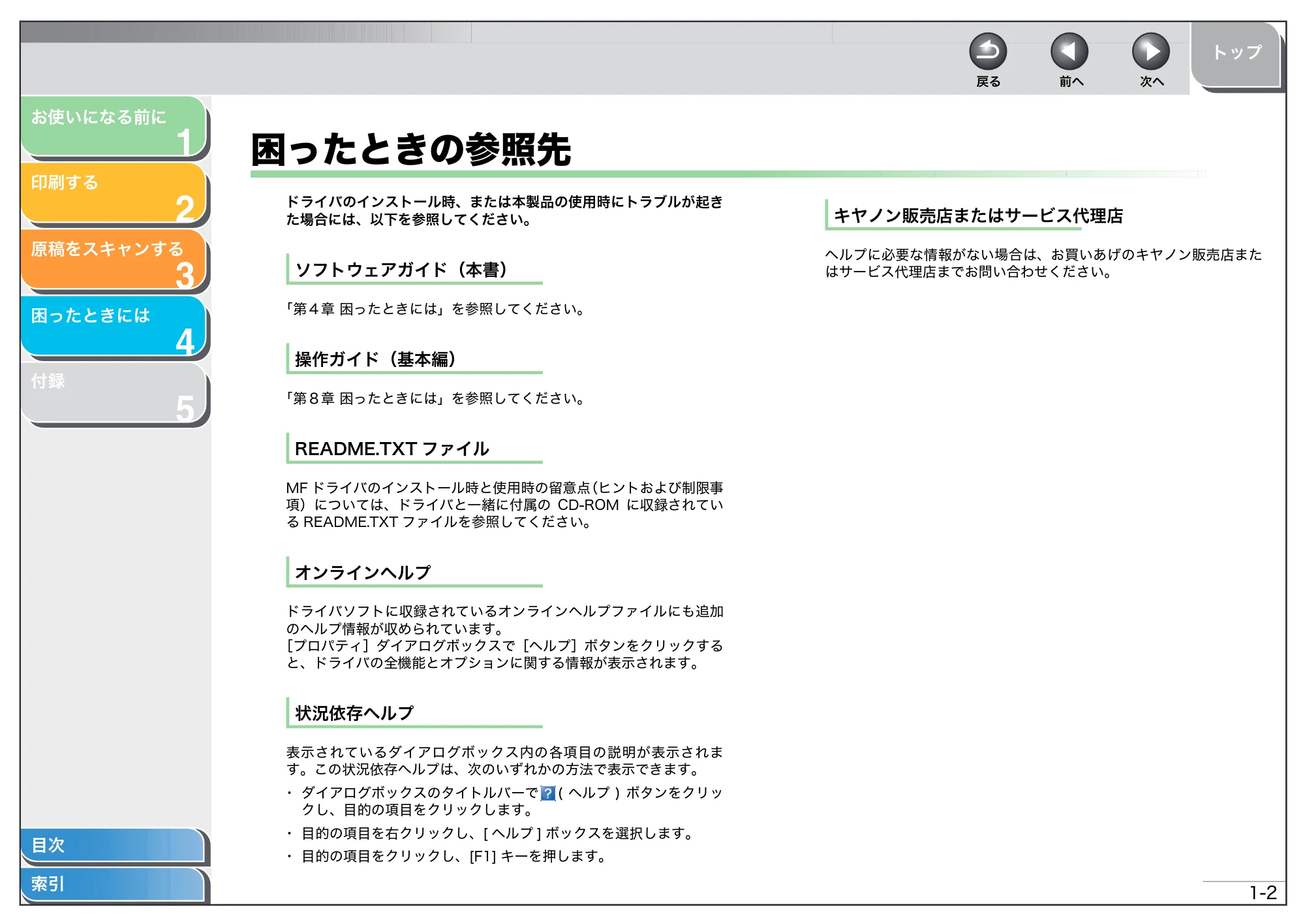 キヤノン MF3220 ソフトウエアガイド (PDF形式/9.54Mバイト) — 困ったときの参照先 — 原本ページ — 12ページ