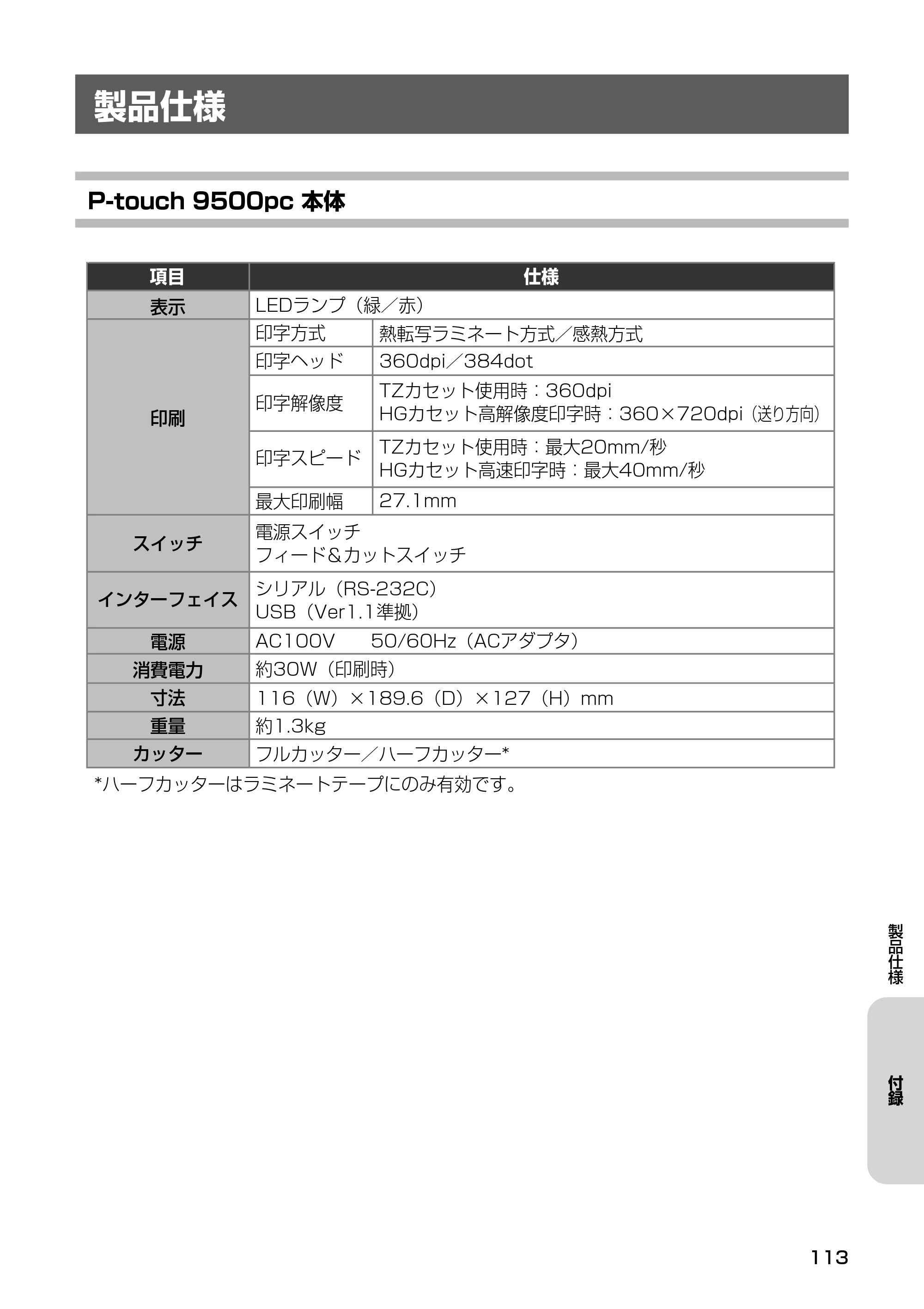 ブラザー PT-9500pc クイックリファレンスガイド — 消耗品 — 原本ページ — 115ページ