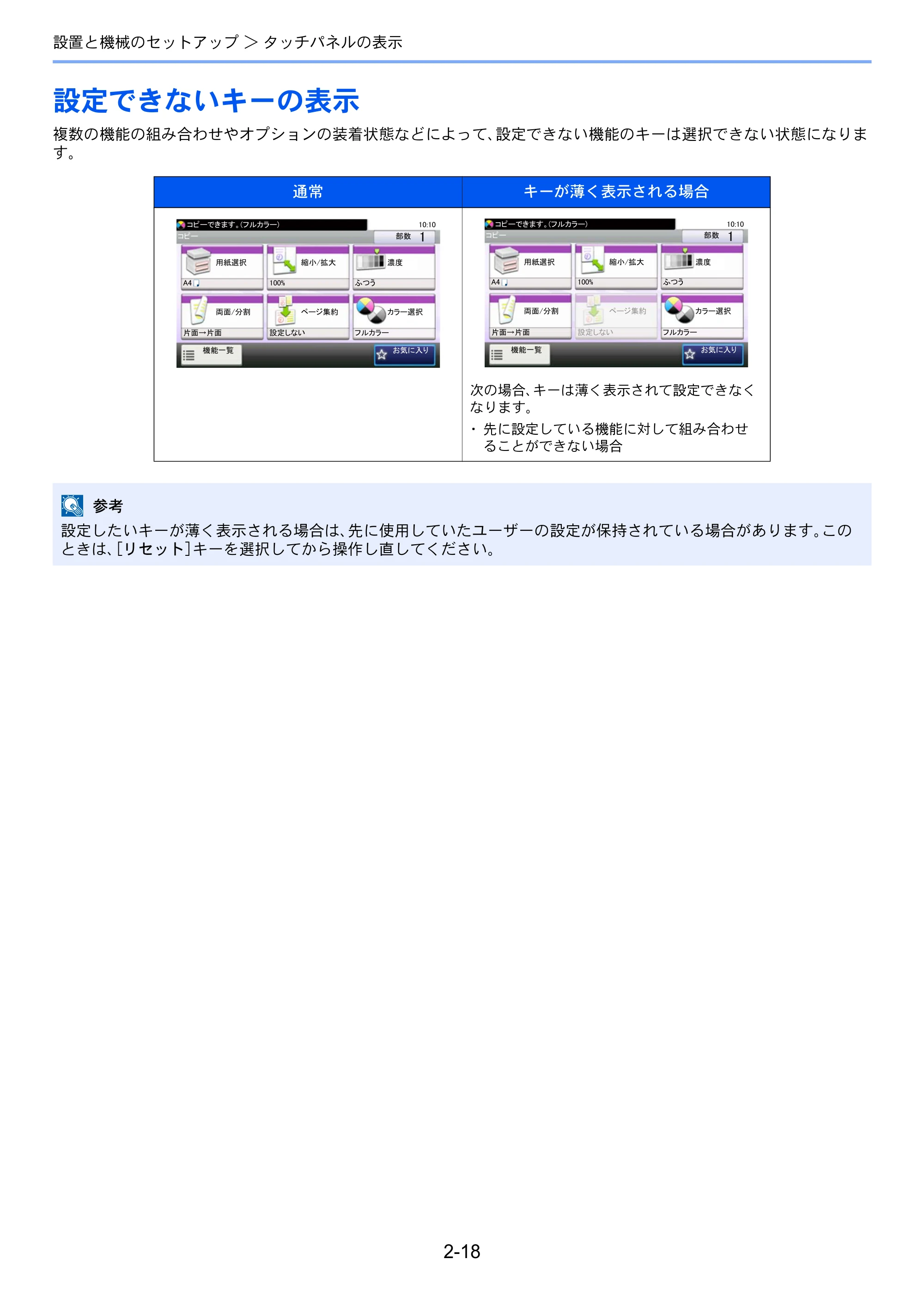 京セラ ECOSYS M5526cdw ECOSYS M5526cdw 使用説明書 — 設定できないキーの表示 — 原本ページ — 69ページ