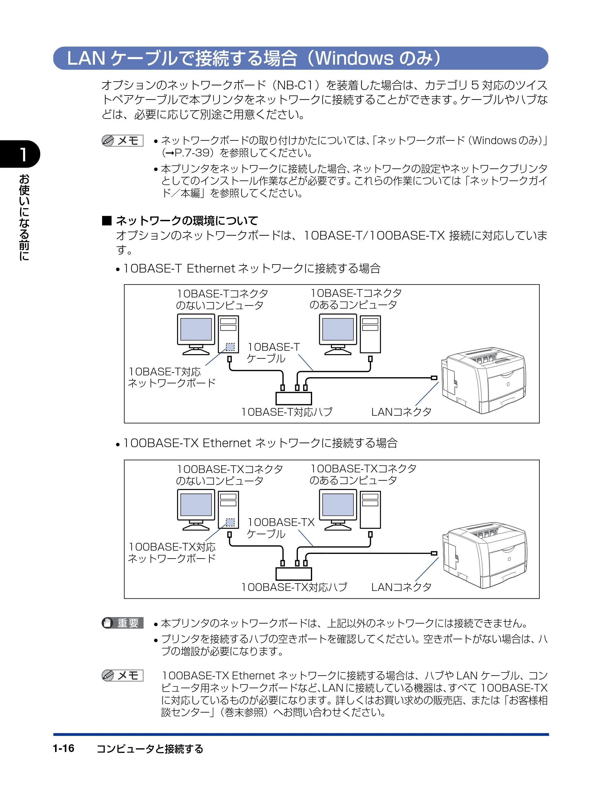 キヤノン LBP3600 ユーザーズガイド 2006年5月25日更新 (PDF形式/18.7Mバイト) — LANケーブルで接続する場合(Windowsのみ) — 原本ページ — 36ページ