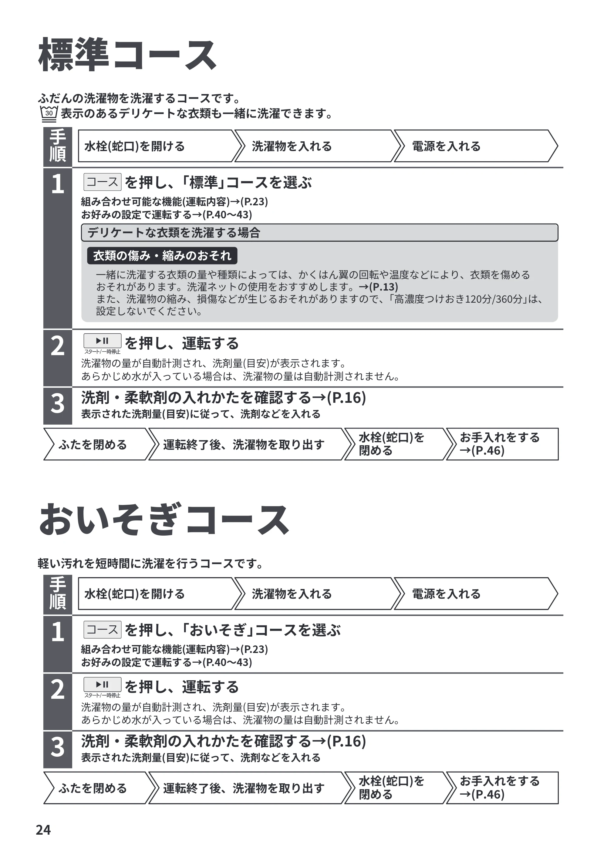日立 BW-V100PE6 / BW-V80PE6 取扱説明書 — 標準コース — 原本ページ — 24ページ