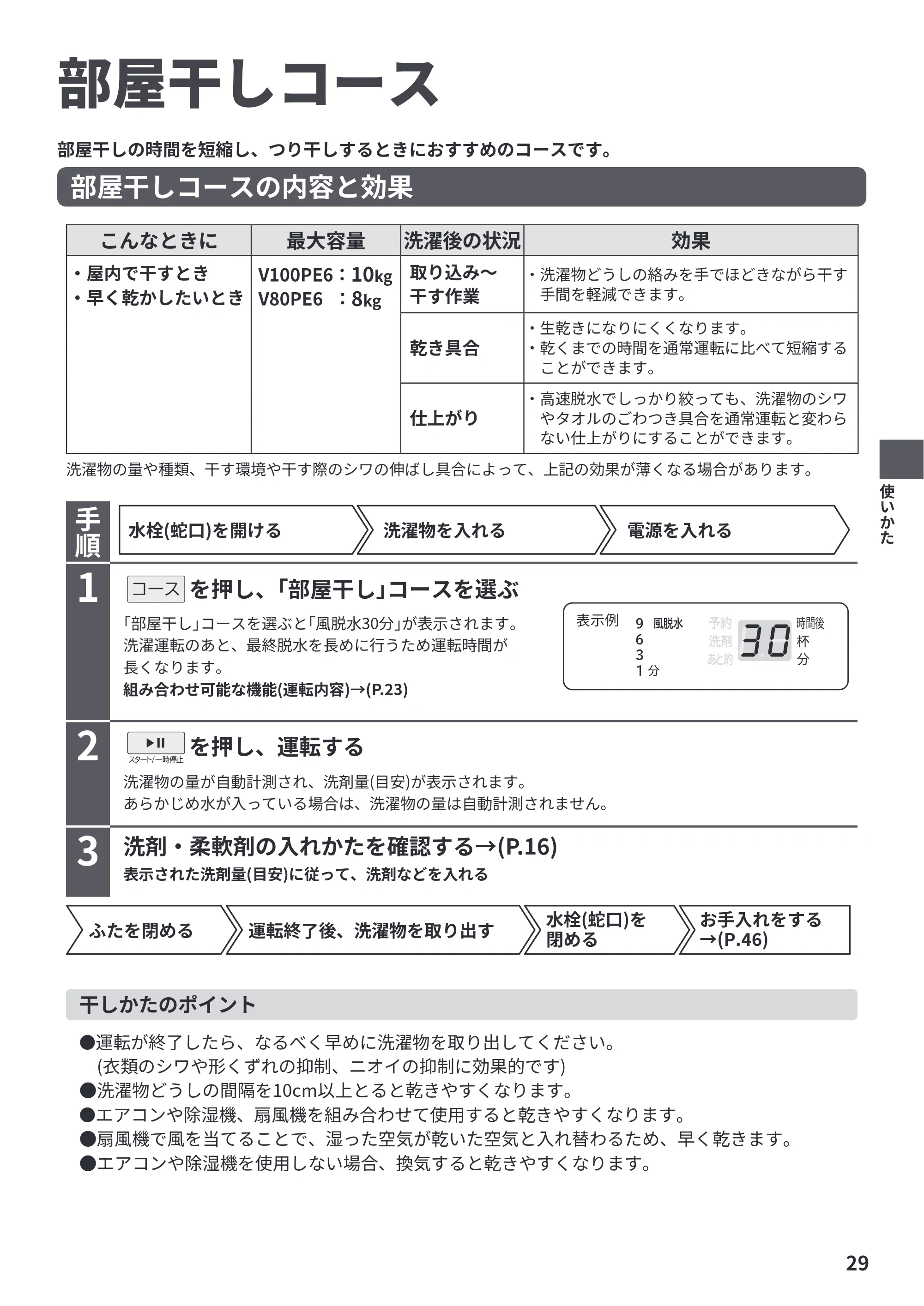 日立 BW-V100PE6 / BW-V80PE6 取扱説明書 — 部屋干しコース — 原本ページ — 29ページ