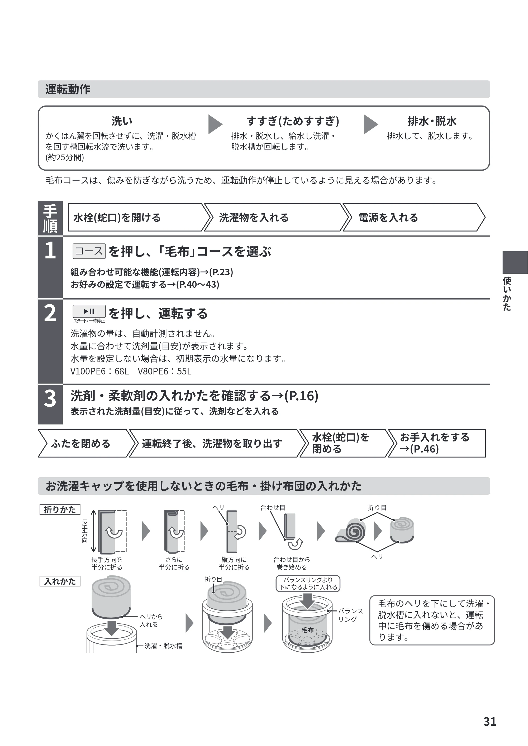 日立 BW-V100PE6 / BW-V80PE6 取扱説明書 — 運転動作 — 原本ページ — 31ページ