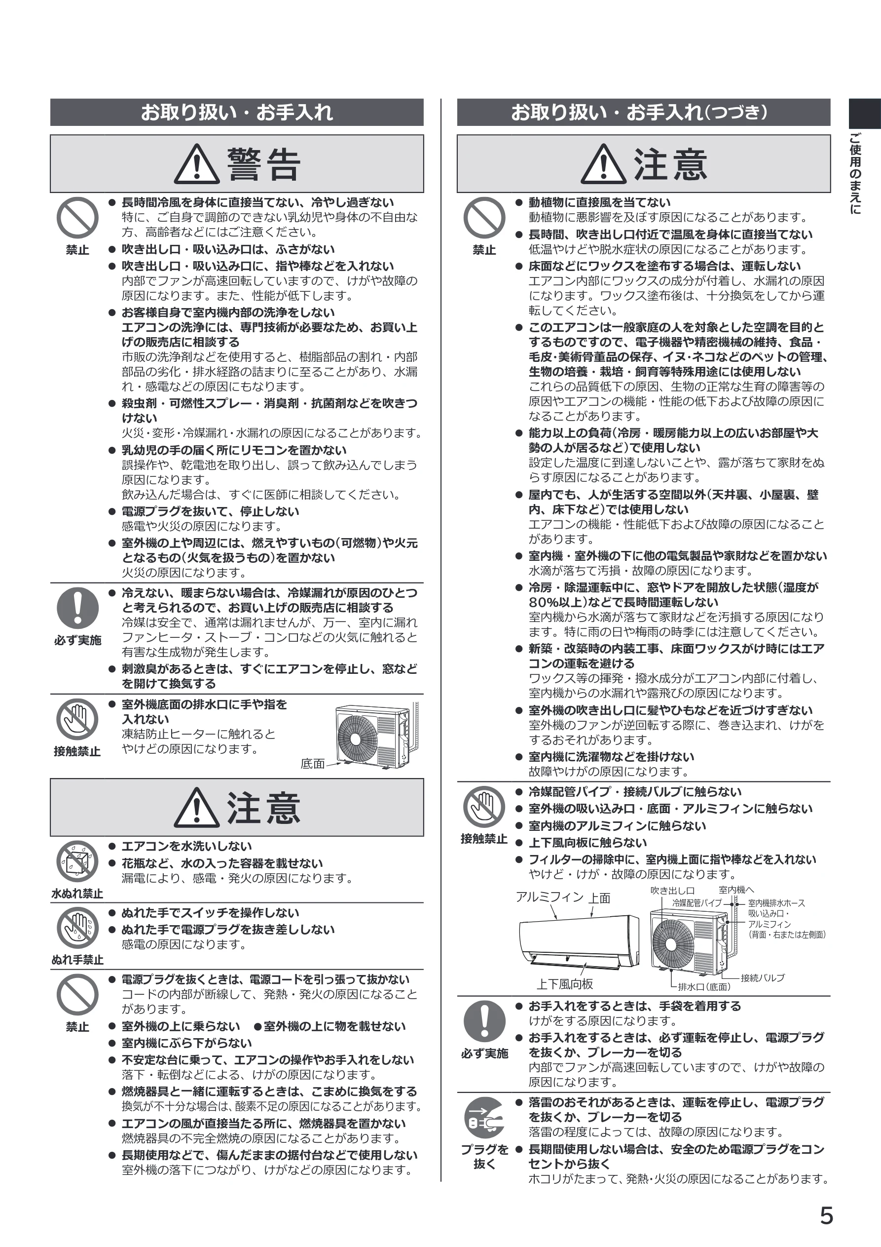日立 RAS-RK2227S / RAS-RK2527S / RAS-RK2827S 取扱説明書 — お取り扱い・お手入れ — 図版 5-1 — 5ページ