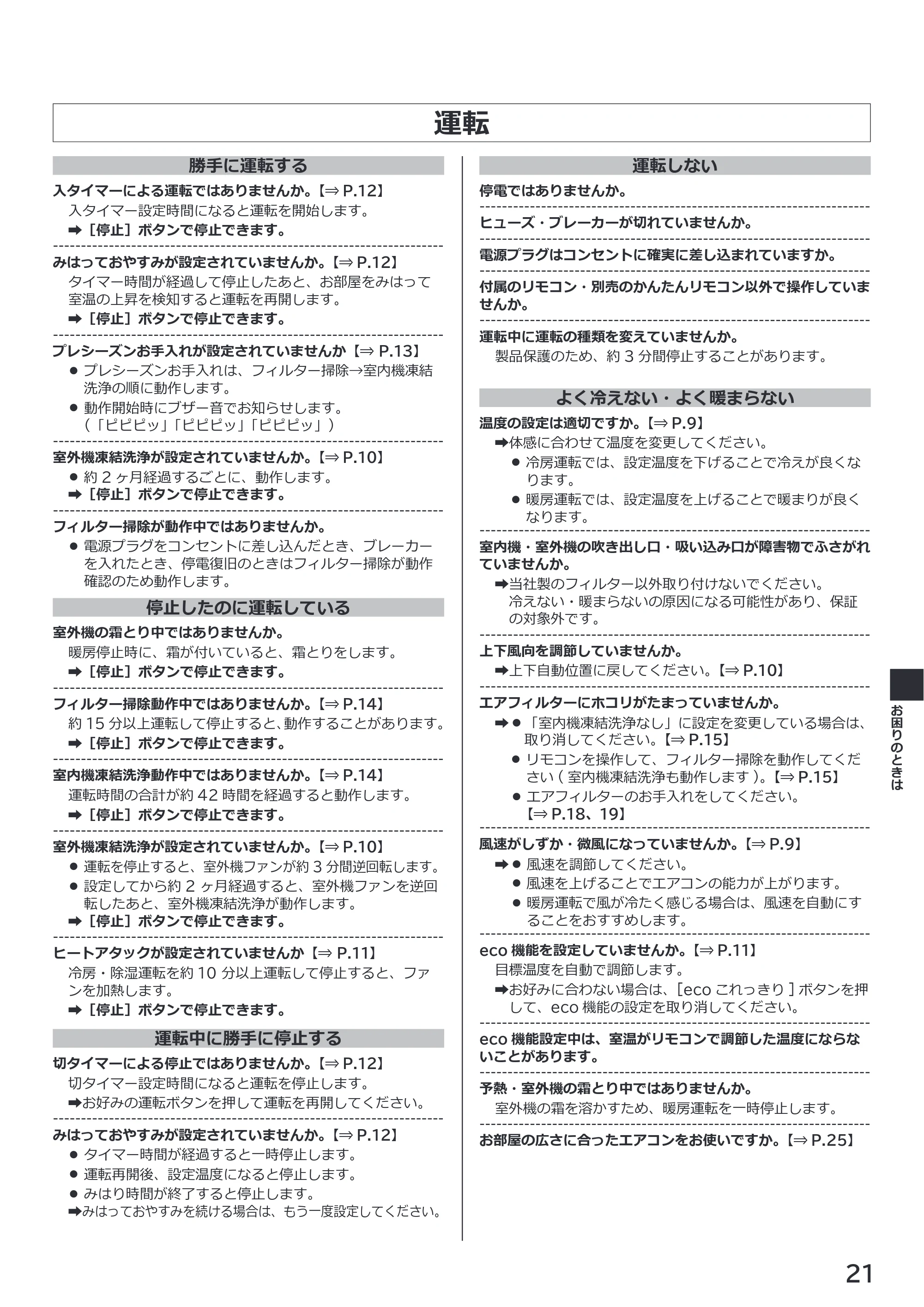 日立 RAS-RK2227S / RAS-RK2527S / RAS-RK2827S 取扱説明書 — 運転 — 原本ページ — 21ページ