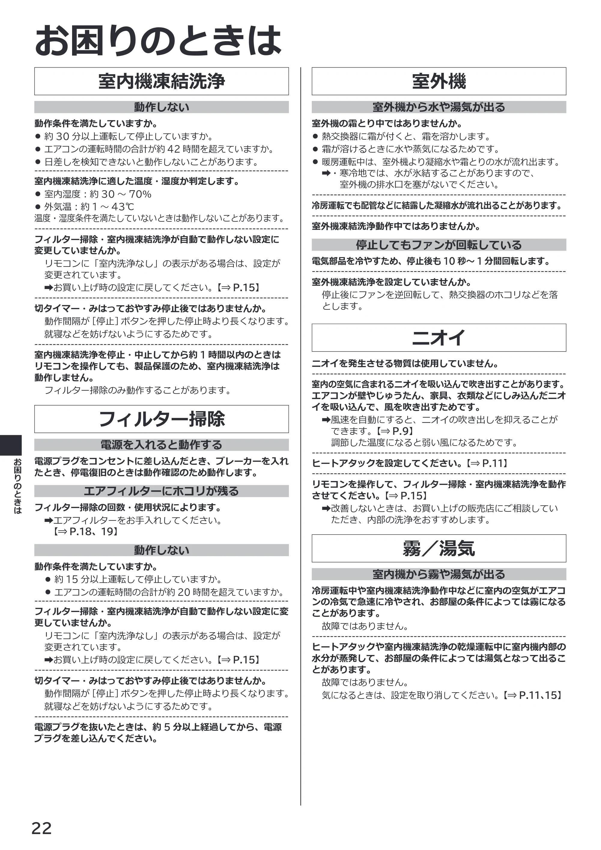 日立 RAS-RK2227S / RAS-RK2527S / RAS-RK2827S 取扱説明書 — 室内機凍結洗浄 — 原本ページ — 22ページ
