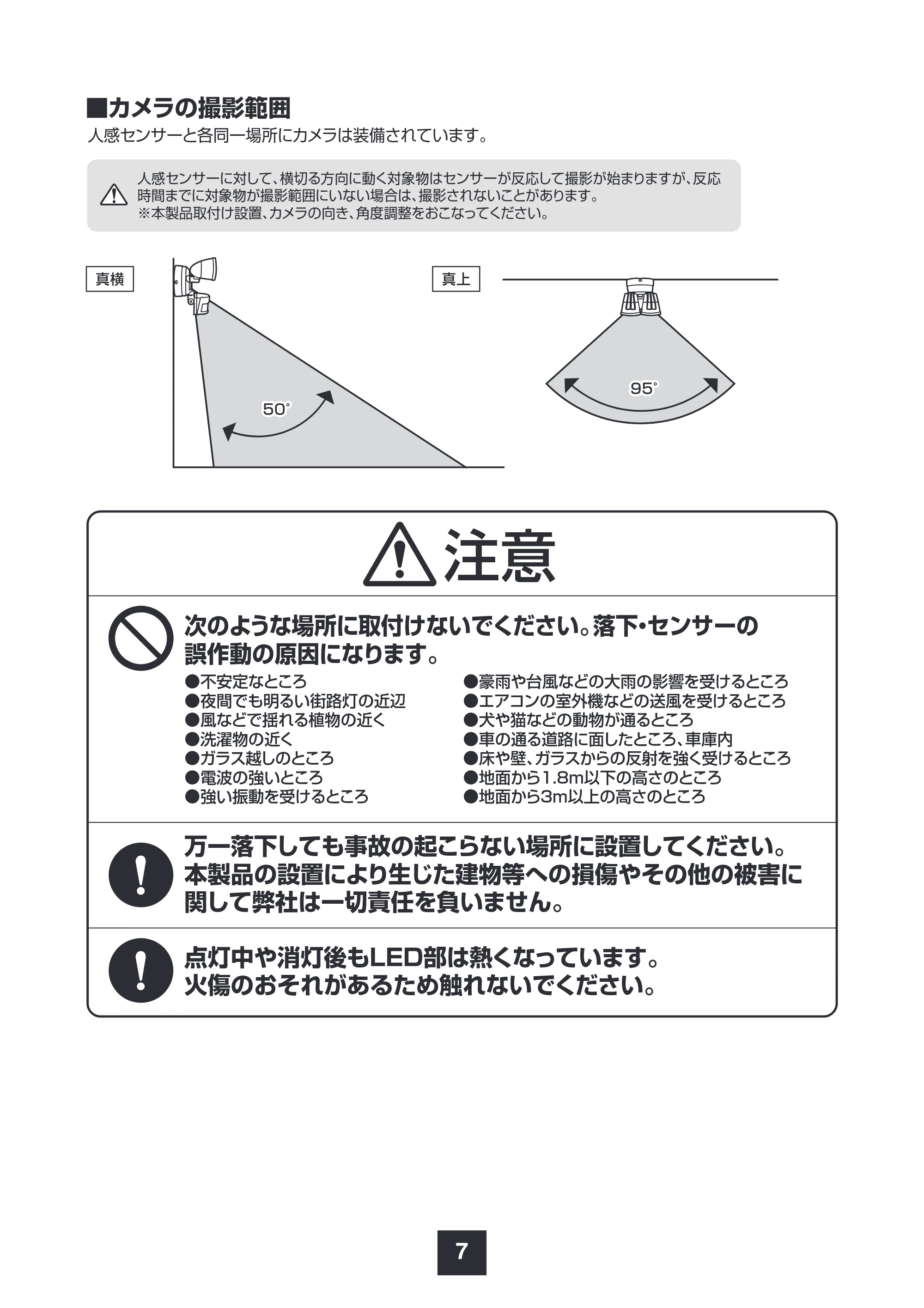 サンワサプライ 800-LED098BK 取扱説明書 — ■カメラの撮影範囲 — 原本ページ — 8ページ