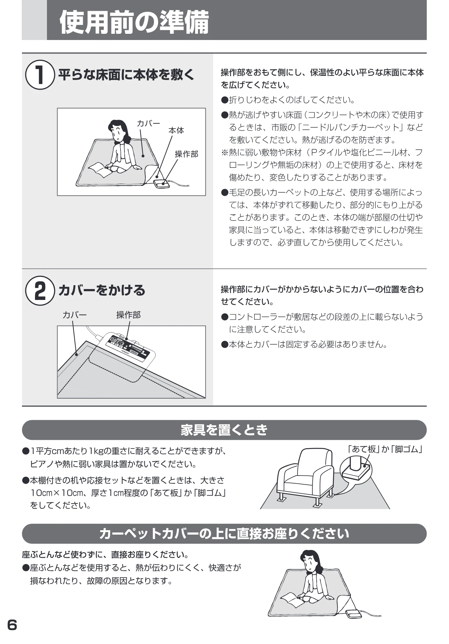 日立 HLU-3008YX / HLU-2008YX 取扱説明書 — 使用前の準備 Bi 用 — 図版 6-1 — 6ページ