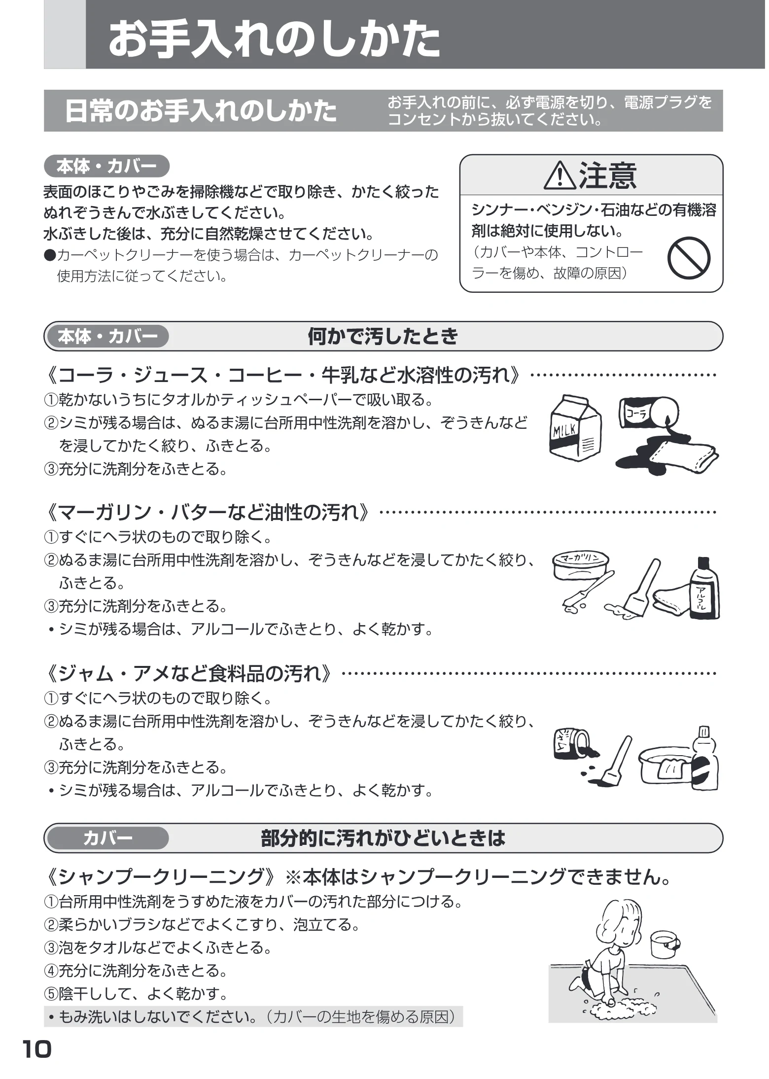 日立 HLU-3008YX / HLU-2008YX 取扱説明書 — = お手入れのしかがた 日常のお手入れ のしかた もOR か5 抜いCS 777 — 図版 10-1 — 10ページ