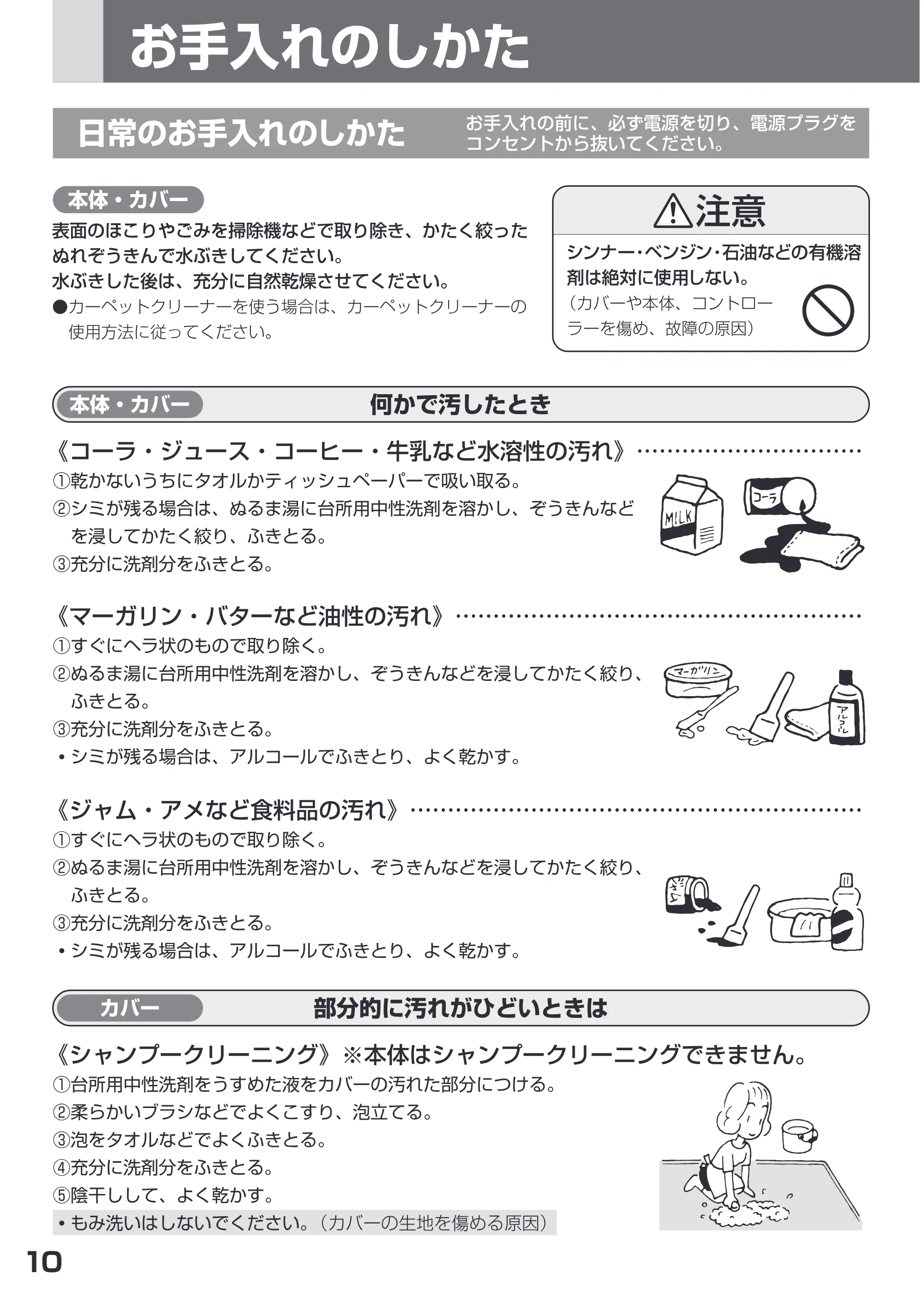 日立 HLU-3008YX / HLU-2008YX 取扱説明書 — = お手入れのしかがた 日常のお手入れ のしかた もOR か5 抜いCS 777 — 原本ページ — 10ページ