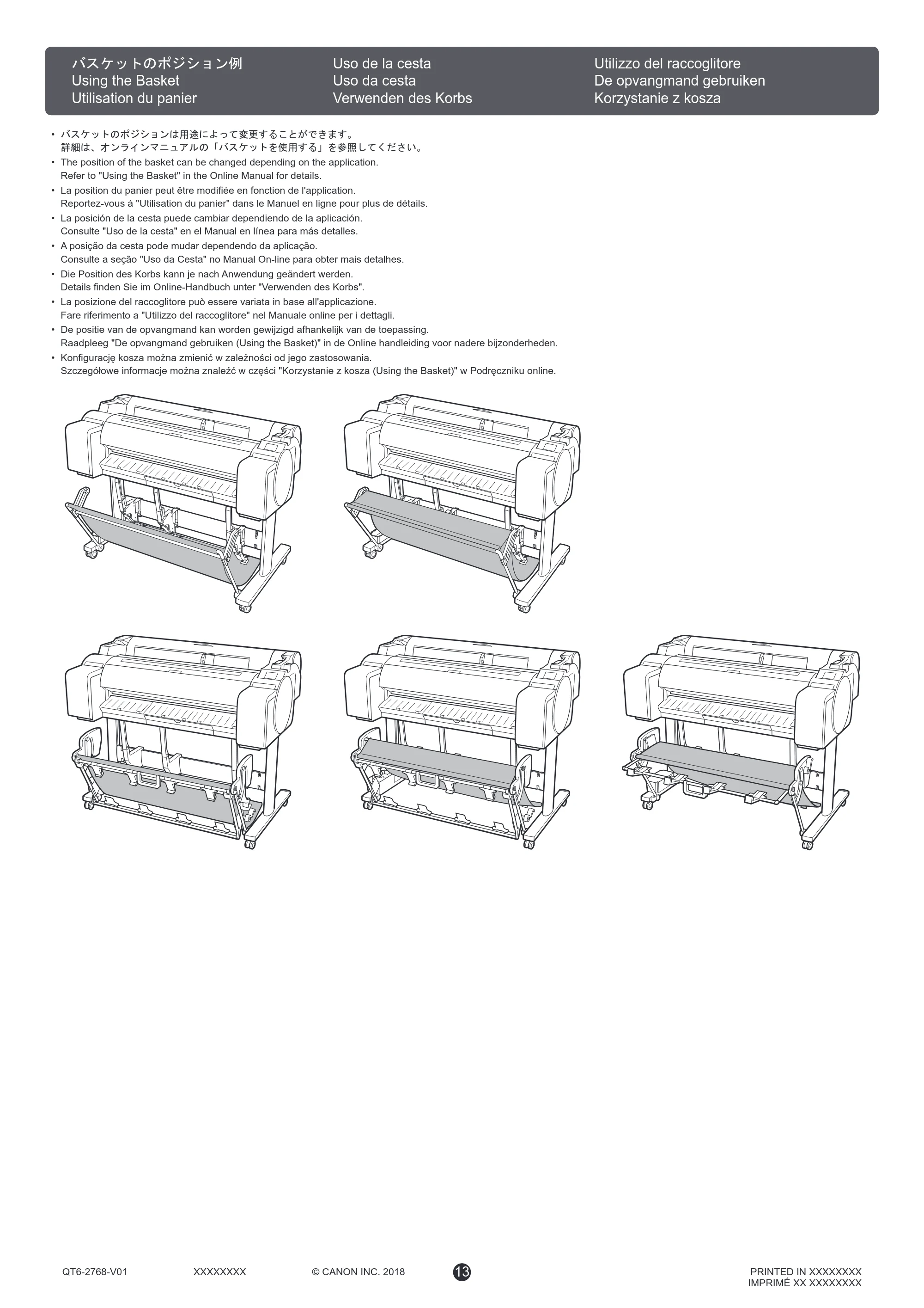 キヤノン TM-200/TM-200 MFP / TM-205 / TM-300/TM-300 MFP SD-32/SD-31/SD-23/ SD-22 プリンタースタンド セットアップガイド(PDF:3.31MB) — バスケットのポジション例 — 原本ページ — 14ページ