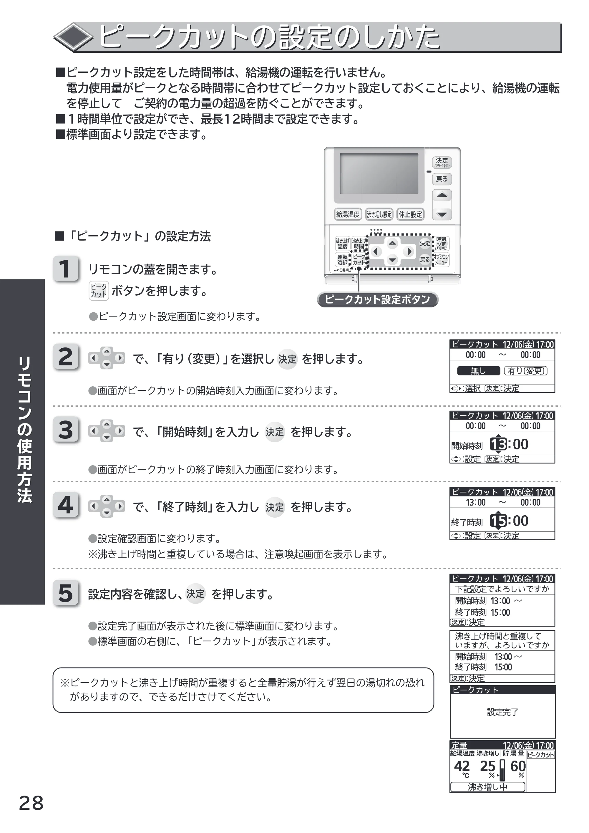 日立 RHK-15CDK 取扱説明書 — ピークカットの設定のしかた — 原本ページ — 28ページ