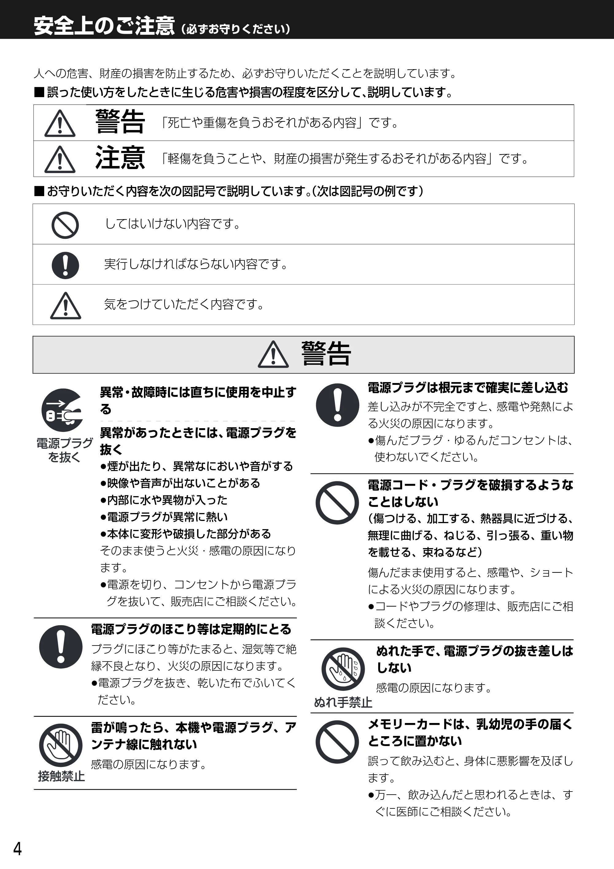 日立 DVL-BRT20 取扱説明書 — 安全上のご注意 — 原本ページ — 4ページ