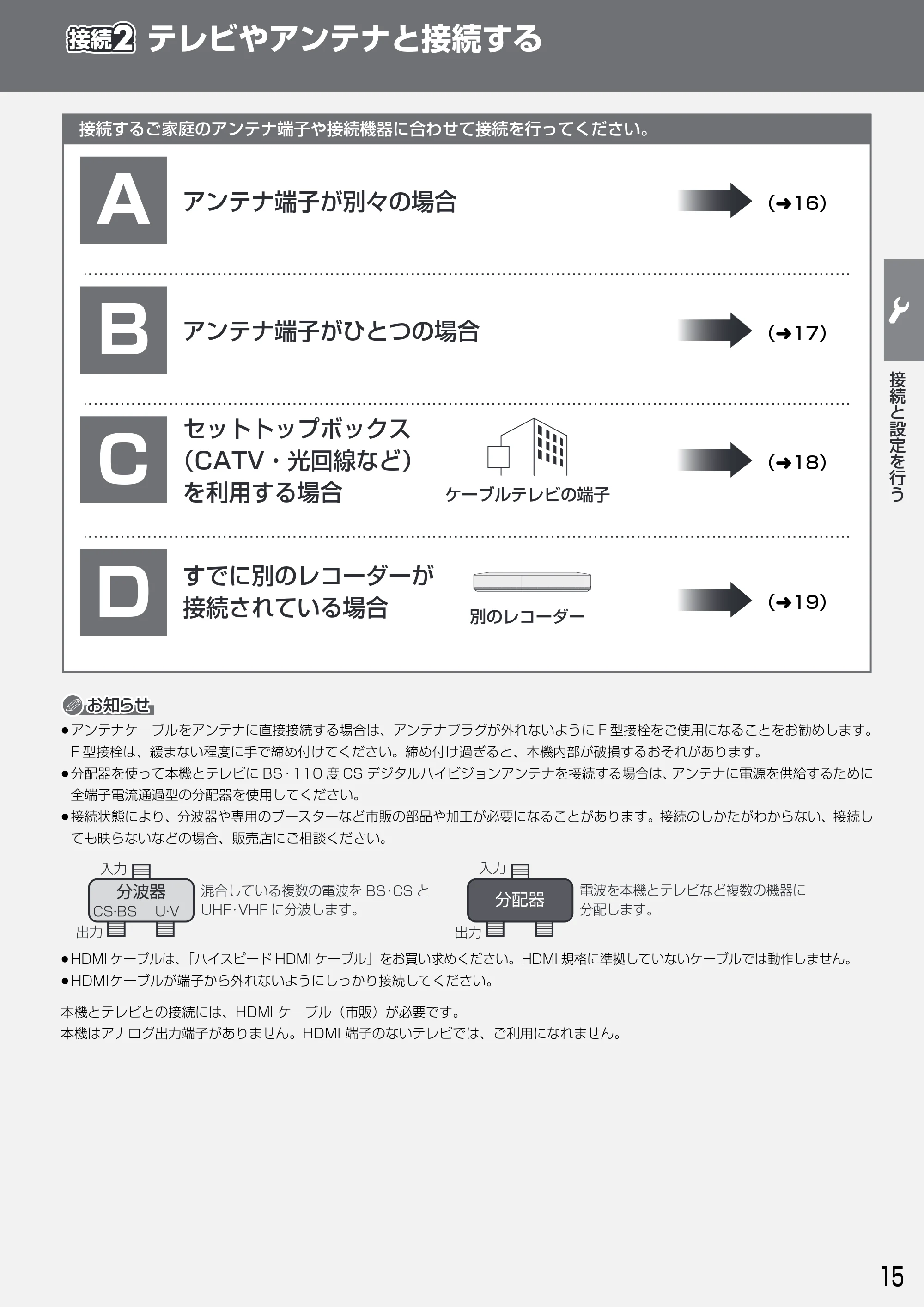 日立 DVL-BRT20 取扱説明書 — テレビやアンテナと接続する — 原本ページ — 15ページ