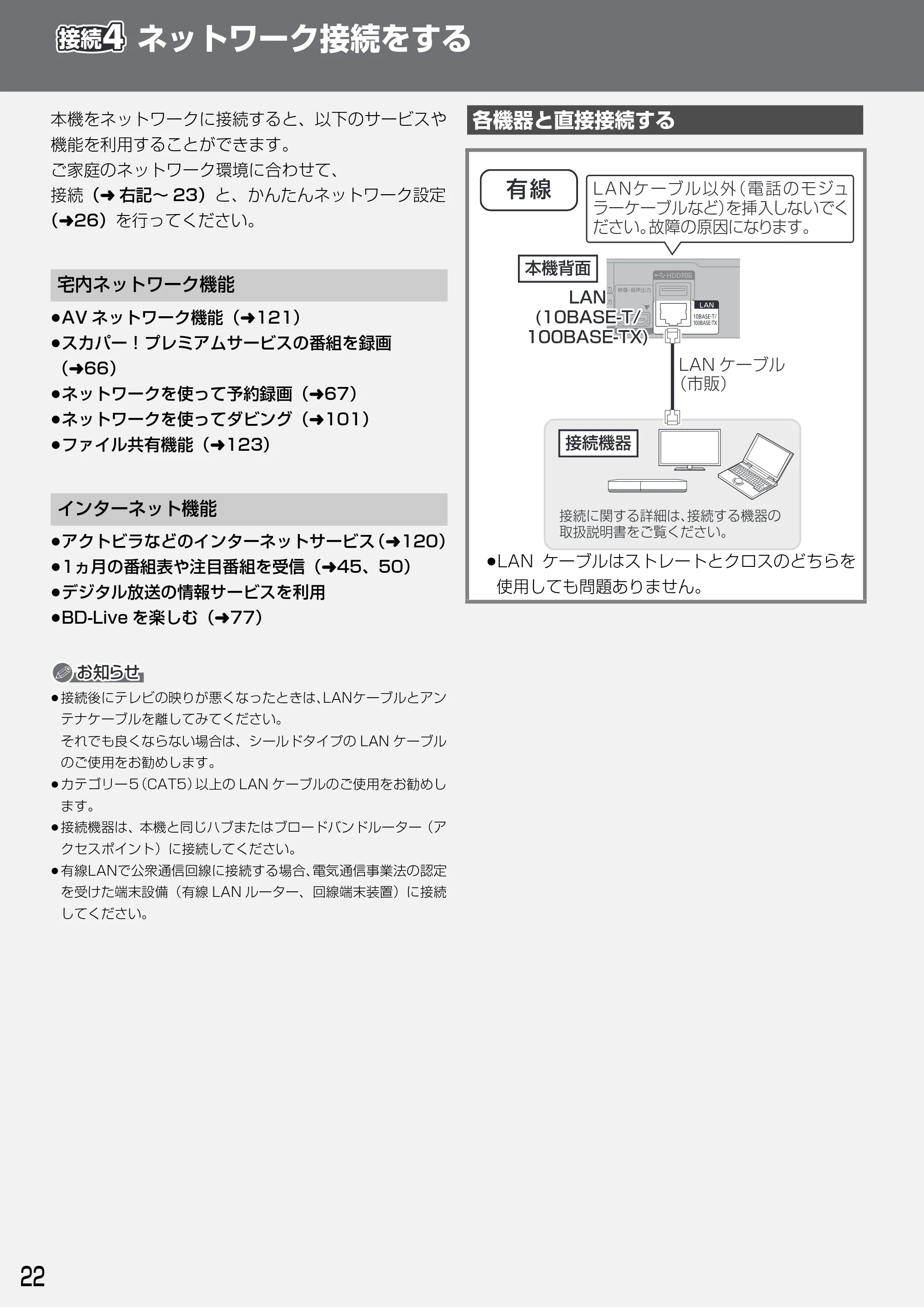 日立 DVL-BRT20 取扱説明書 — ネットワーク接続をする — 原本ページ — 22ページ