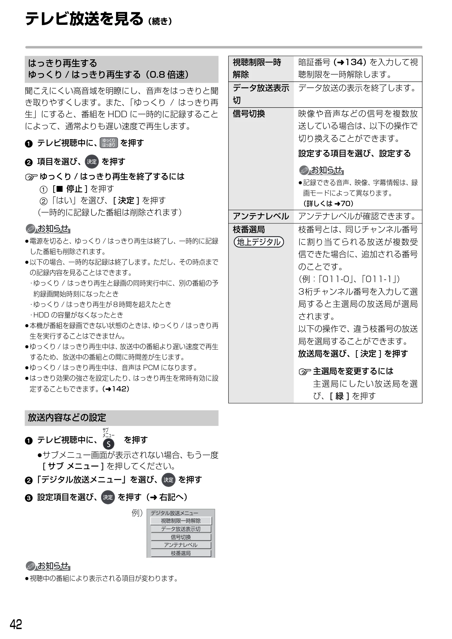 日立 DVL-BRT20 取扱説明書 — テレビ放送を見る(続き) — 図版 42-1 — 42ページ