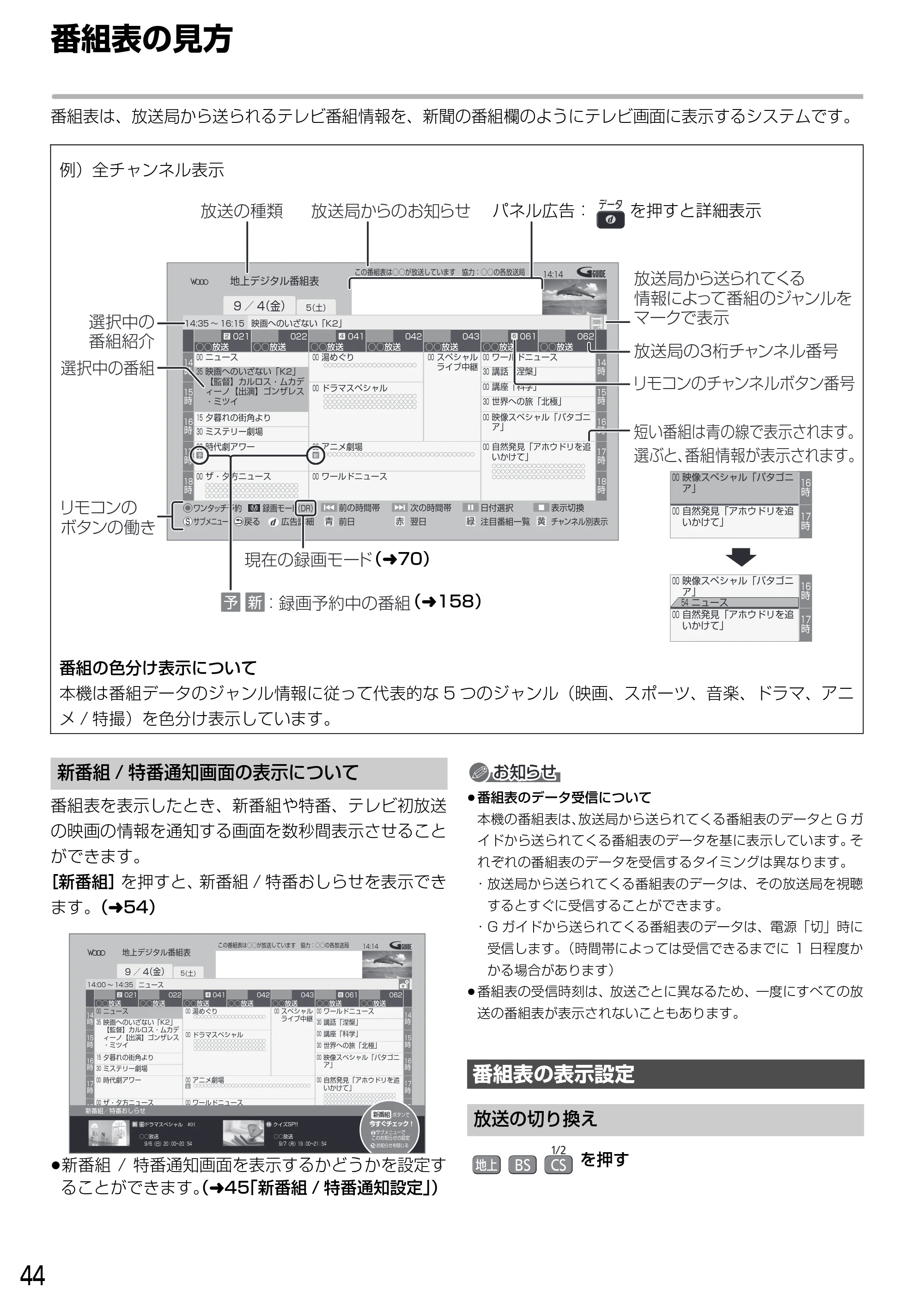 日立 DVL-BRT20 取扱説明書 — 番組表の見方 — 原本ページ — 44ページ