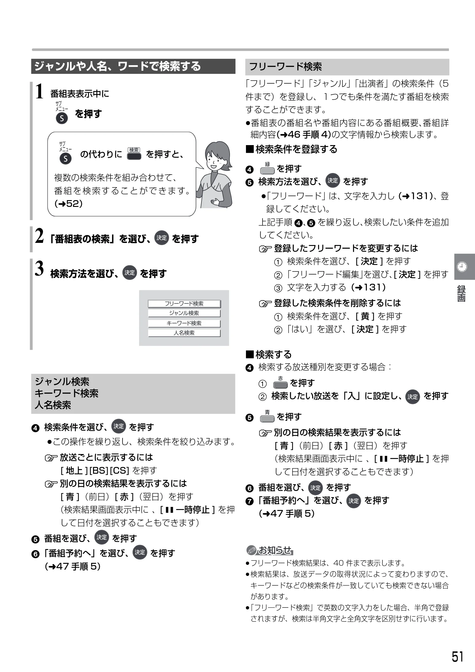 日立 DVL-BRT20 取扱説明書 — 1 番組表表示中に — 図版 51-1 — 51ページ