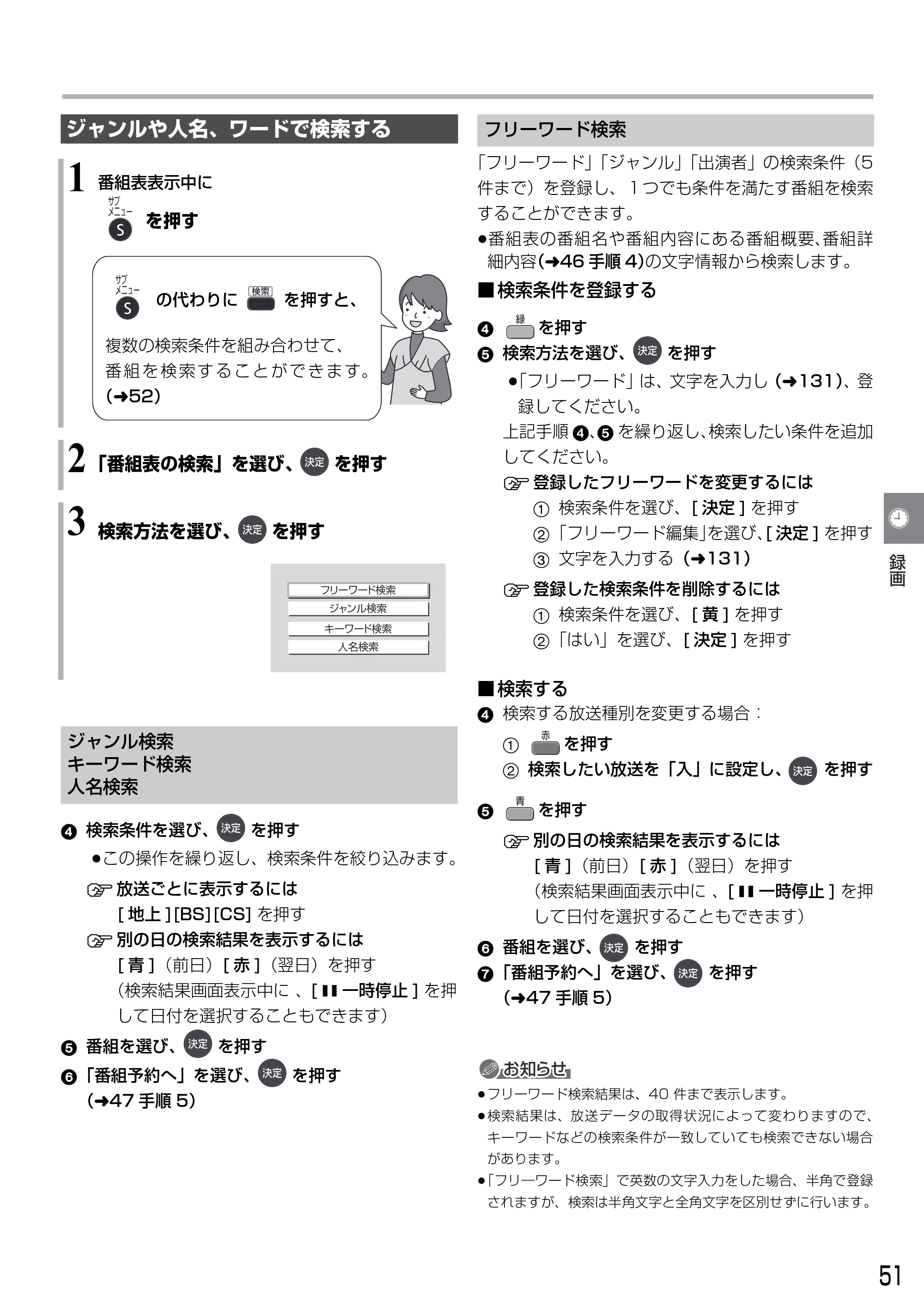 日立 DVL-BRT20 取扱説明書 — 1 番組表表示中に — 原本ページ — 51ページ