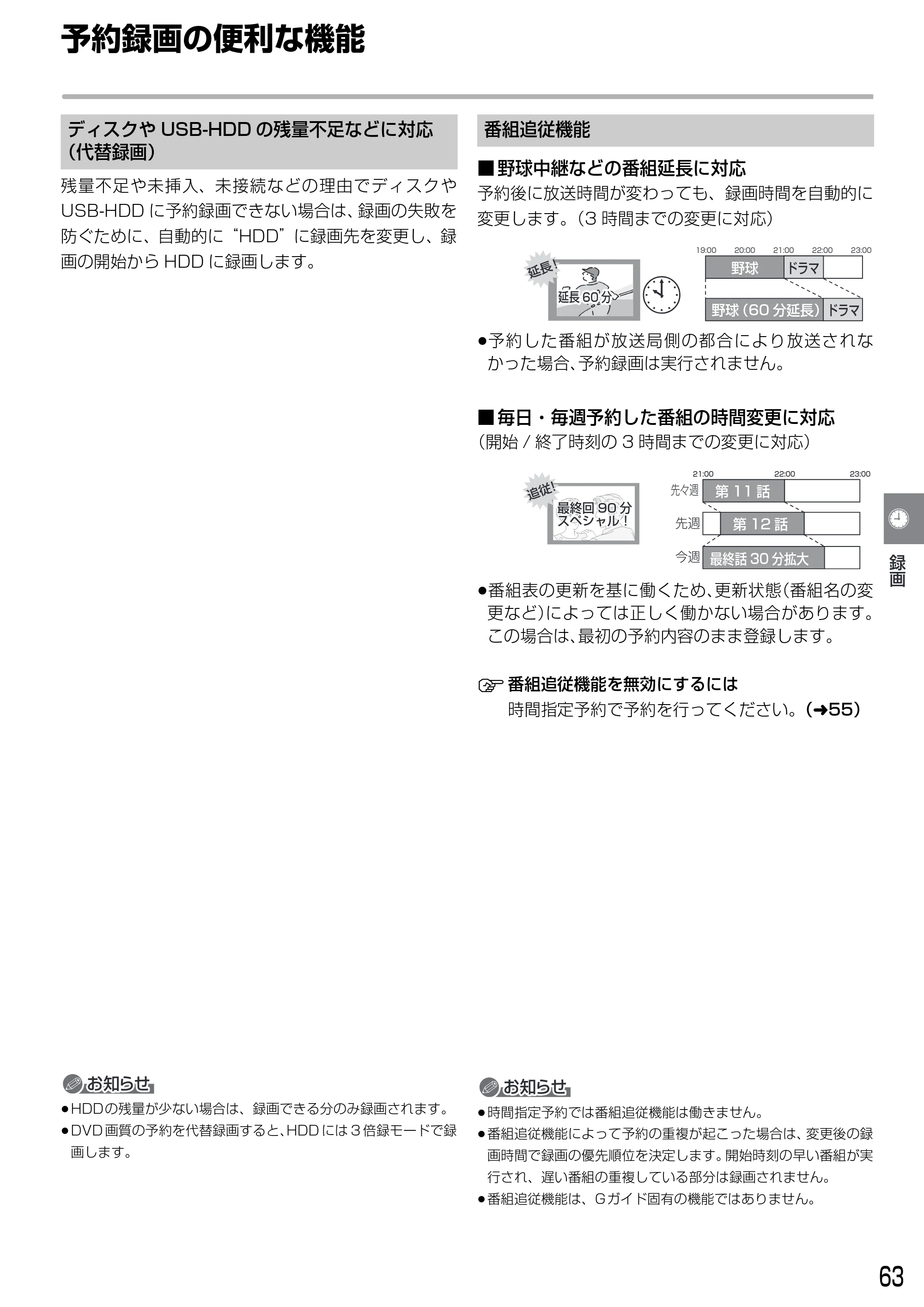 日立 DVL-BRT20 取扱説明書 — 予約録画の便利な機能 — 原本ページ — 63ページ