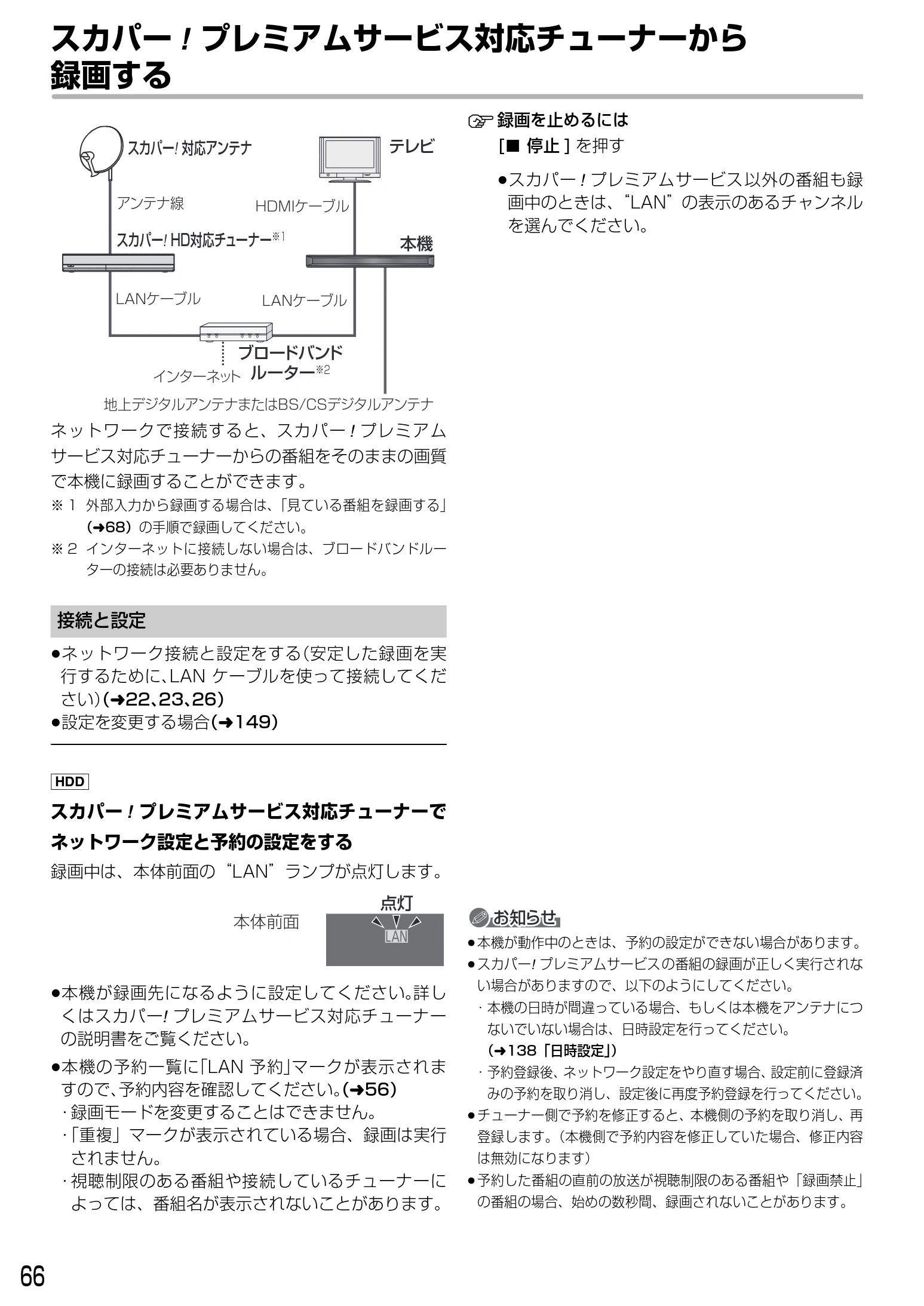 日立 DVL-BRT20 取扱説明書 — スカパー! プレミアムサービス対応チューナーから録画する — 図版 66-1 — 66ページ