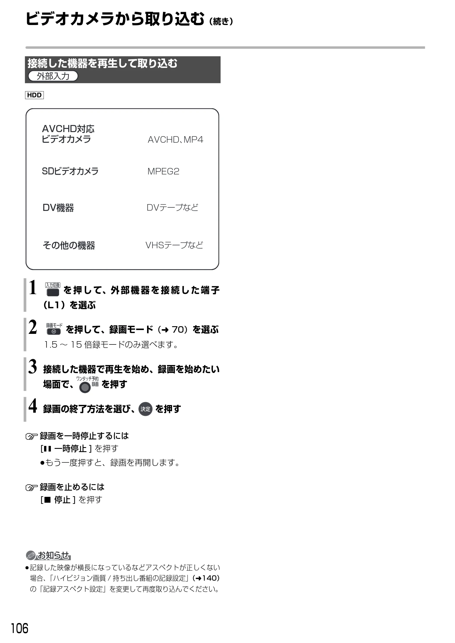日立 DVL-BRT20 取扱説明書 — ビデオカメラから取り込む(続き) — 図版 106-1 — 106ページ