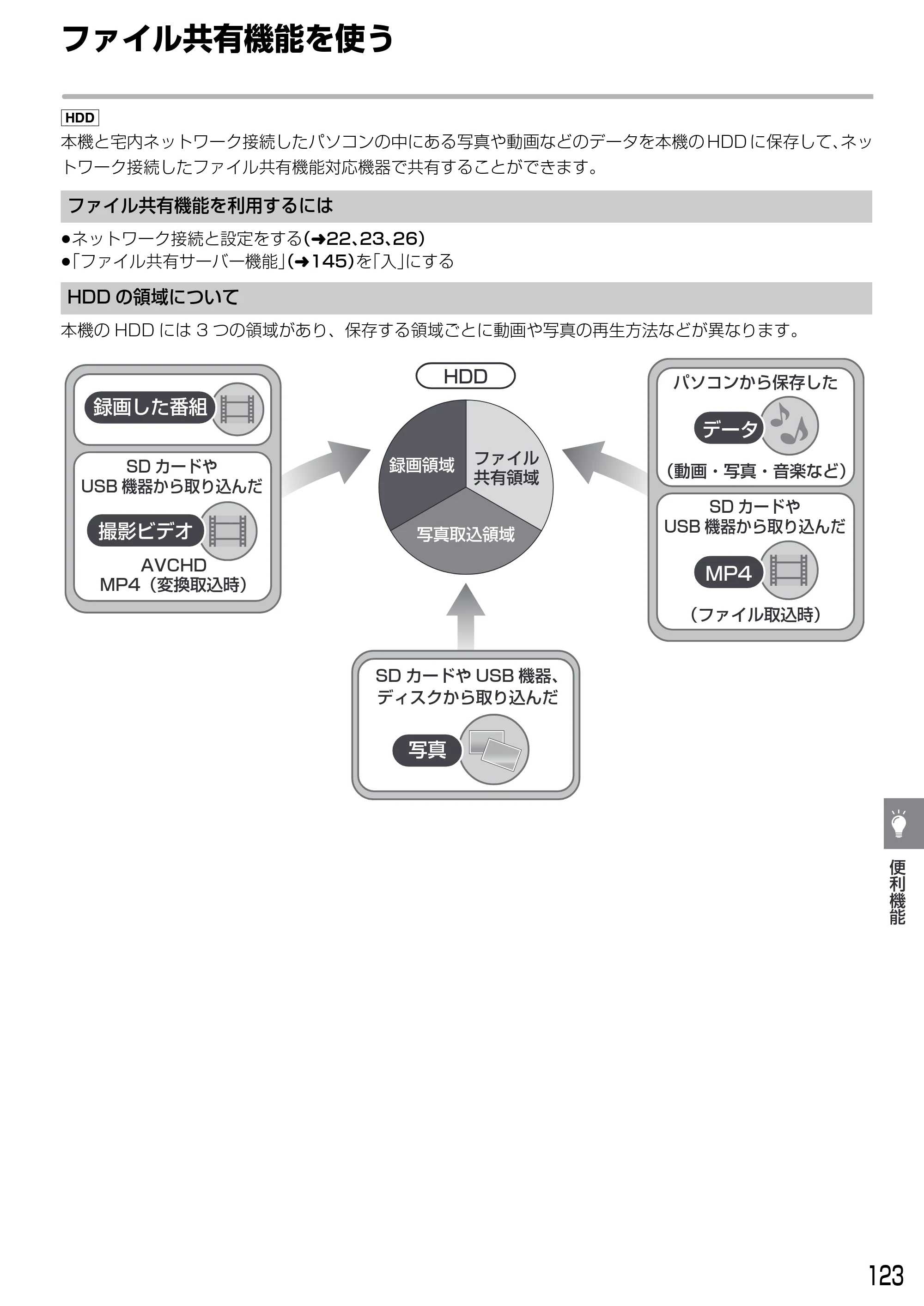 日立 DVL-BRT20 取扱説明書 — ファイル共有機能を使う — 原本ページ — 123ページ